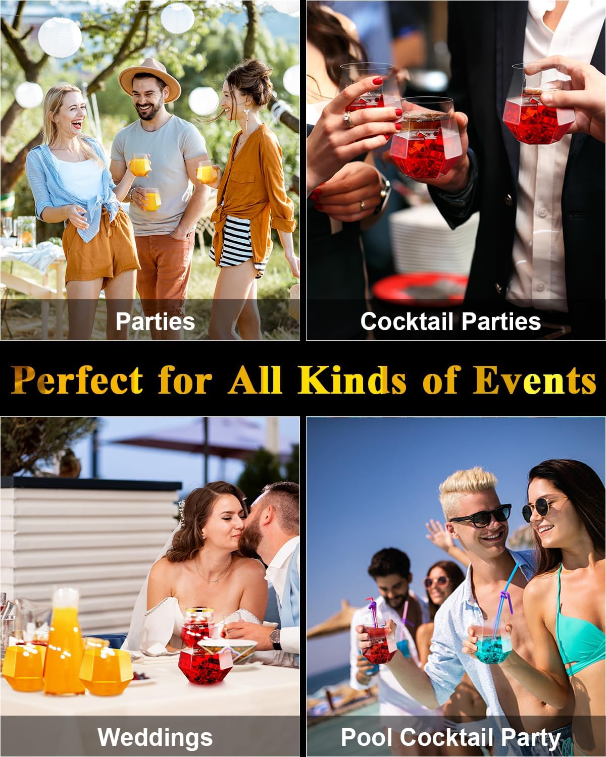 BESTSTAR 40 PCS Clear 12 Oz Plastic Wine Whiskey Glasses, Diamond Stemless Unbreakable Disposable Wine Glasses for Parties, Ideal for Weddings, Christmas, Halloween,Holidays,pool party,Daily Use - Image 6