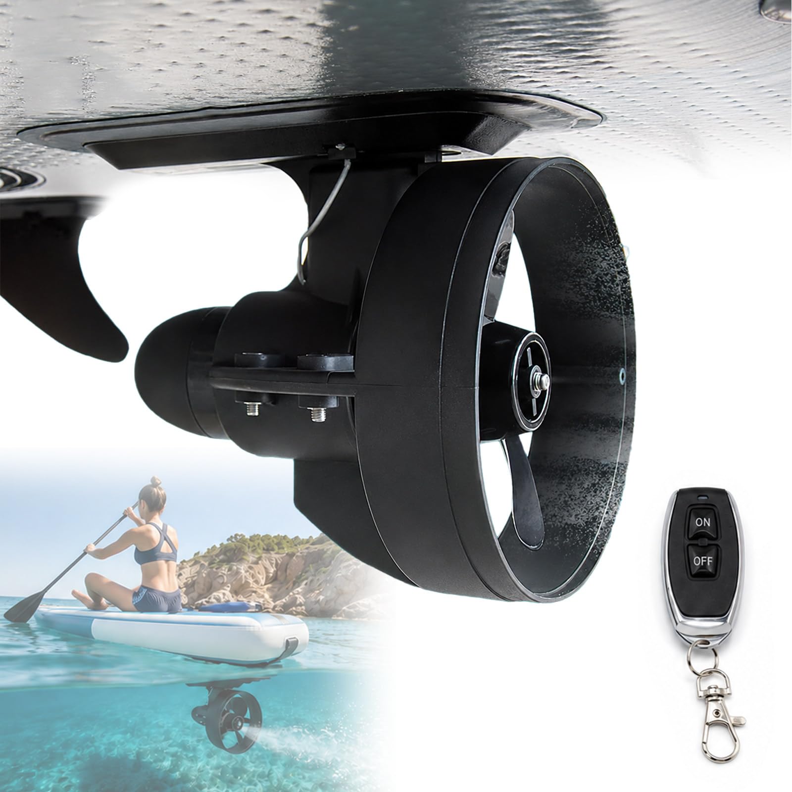 HCAUYNN Electric Paddle Board Motor, 12V 288W SUP Motor Fin for Stand Up Paddle Board, Portable Kayak Motor with Remote Control, Max Speed 5km/h D180
