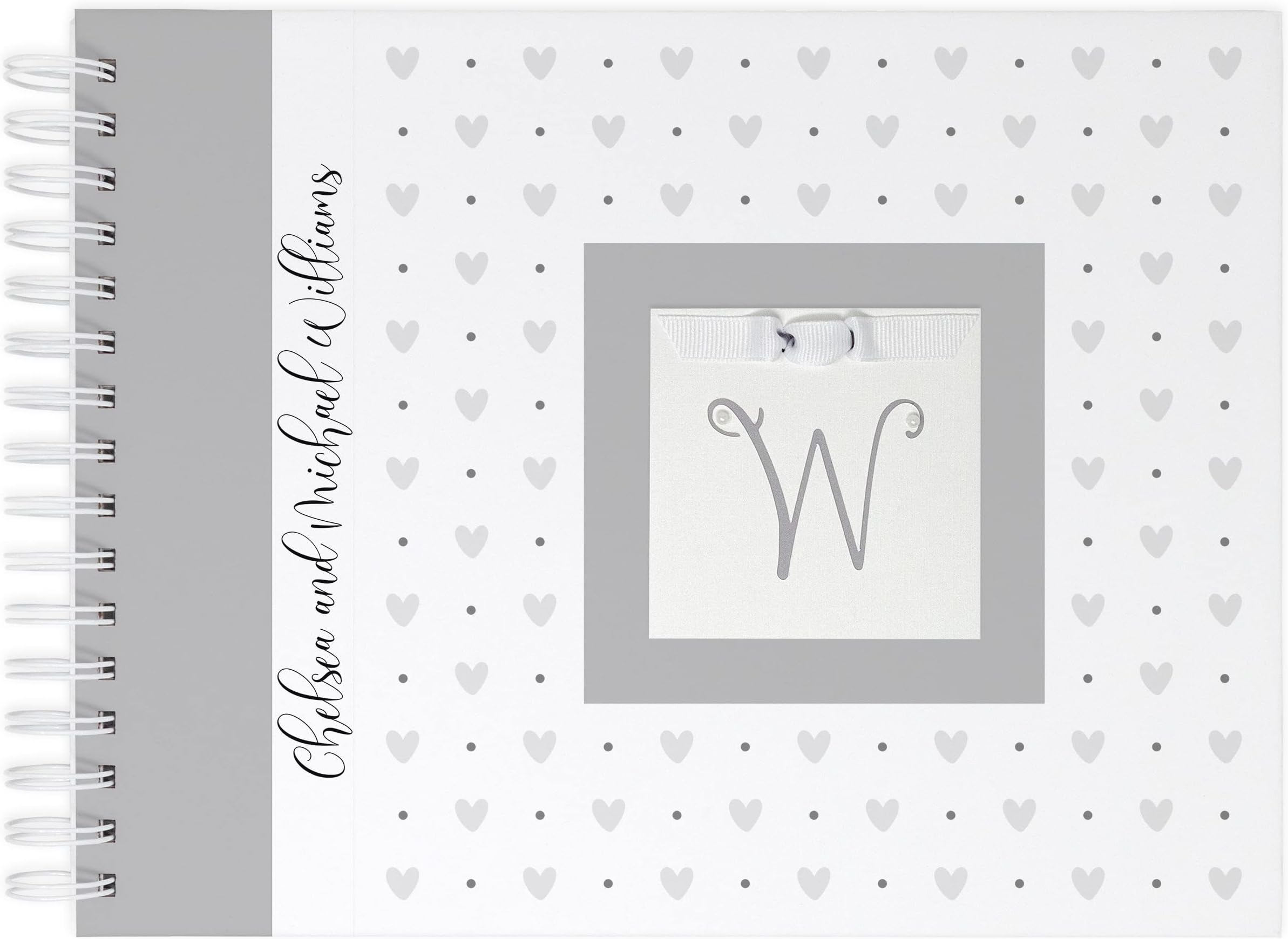 Wedding Anniversary Journal (3 Center Designs) - Personalized Hard Cover Keepsake Book - First Anniversary Present for Newlyweds (Gray Hearts)