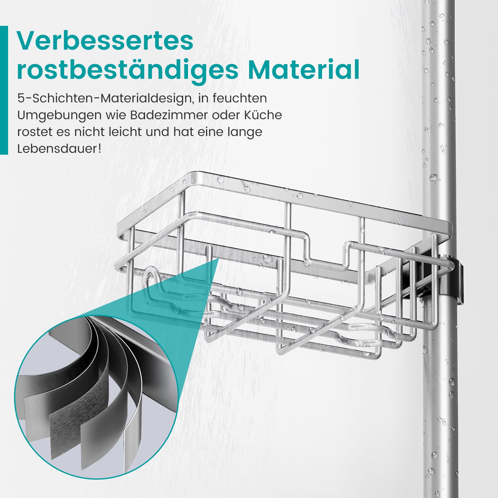 Mixoo 6 Stück Duschablage Ohne Bohren, Teleskop 3.4M Duschregal Eckregal fur Badezimmer, 304 Edelstahl Bad Organizer für Dusche und Badewanne Schwarz (Gewehrgrau) | Höhenverstellbar:30.5-111.9in Teleskopregal für Dusche/Badewanne, Duschablage mit Handtuch