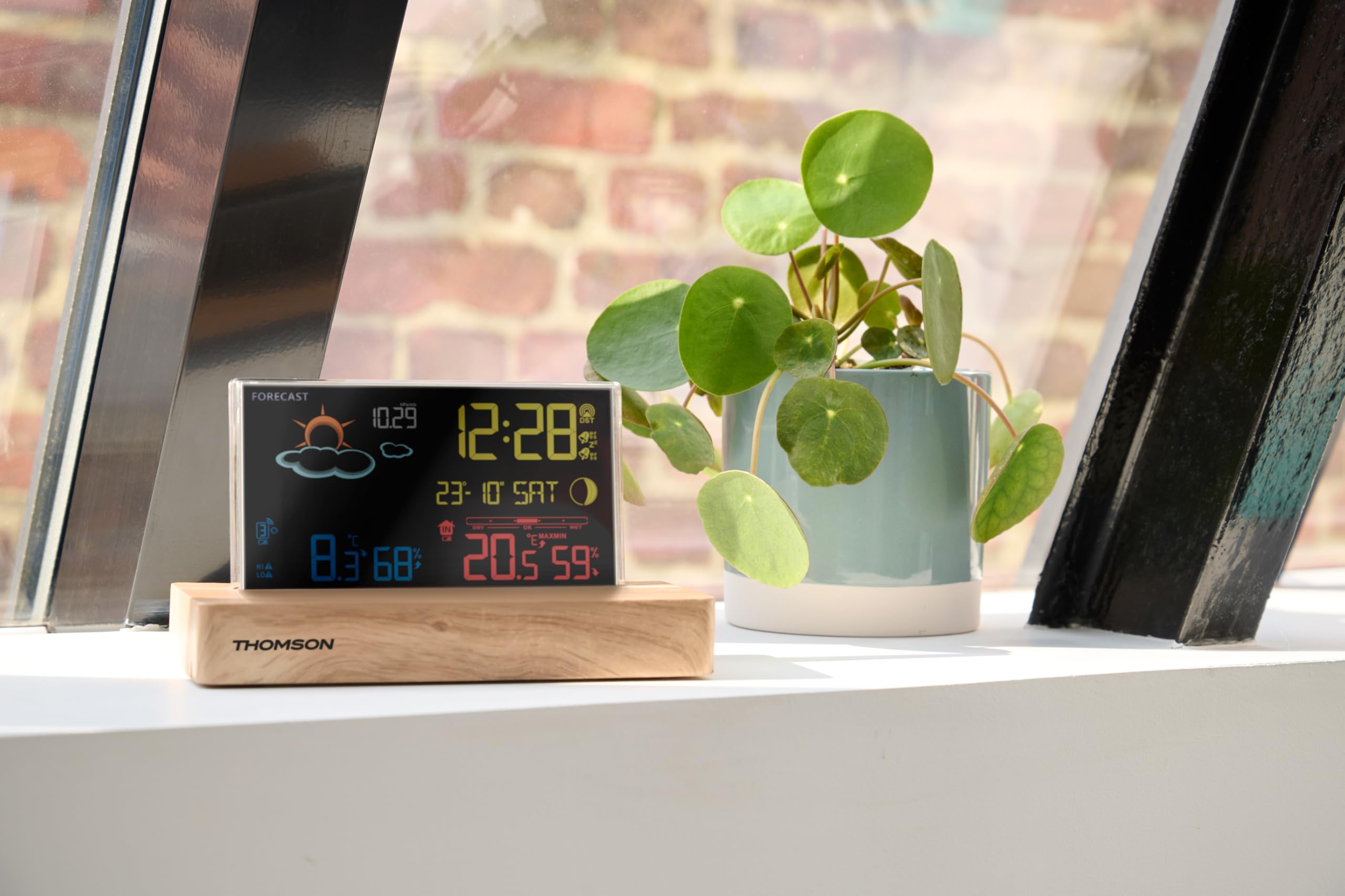 Réveil station météo - THOMSON - Bois foncé - Affichage température, Hygrométrie, Double alarme, USB-C, Sonde sans fil