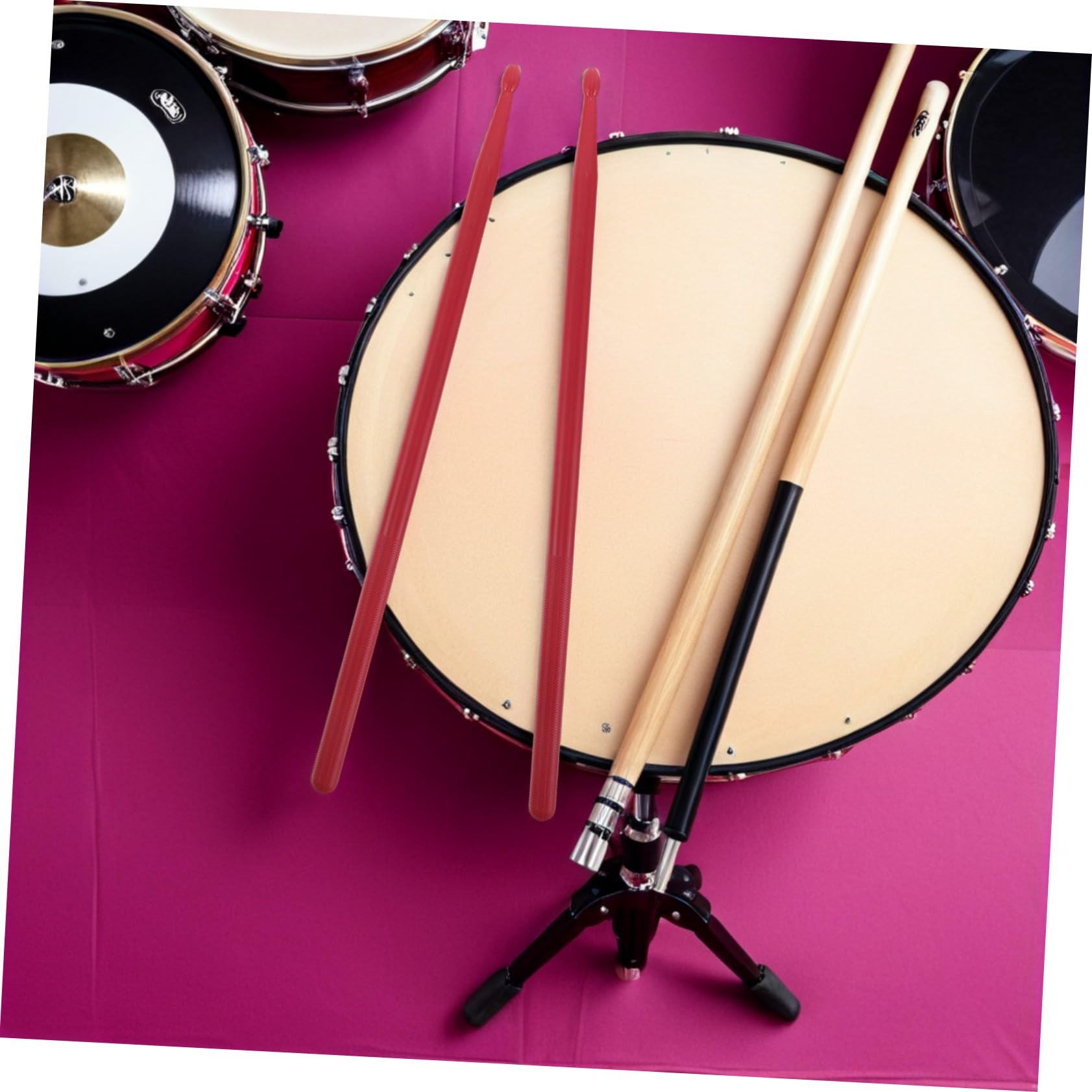Kit de Baquetas para Batería con Funda Roja Antideslizante y Accesorios de Nylon y Madera, Adecuado para Músicos Profesionales y Principiantes en Jazz y Blues