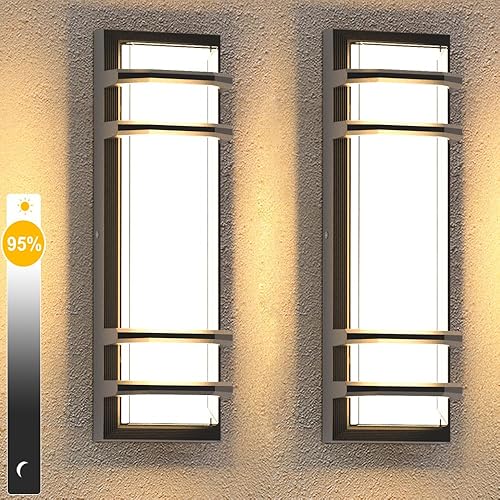 Luces de pared exteriores, paquete de 2 lámparas LED regulables de 30 W, lámpara de pared moderna para porche y patio, aplique exterior negro de 16