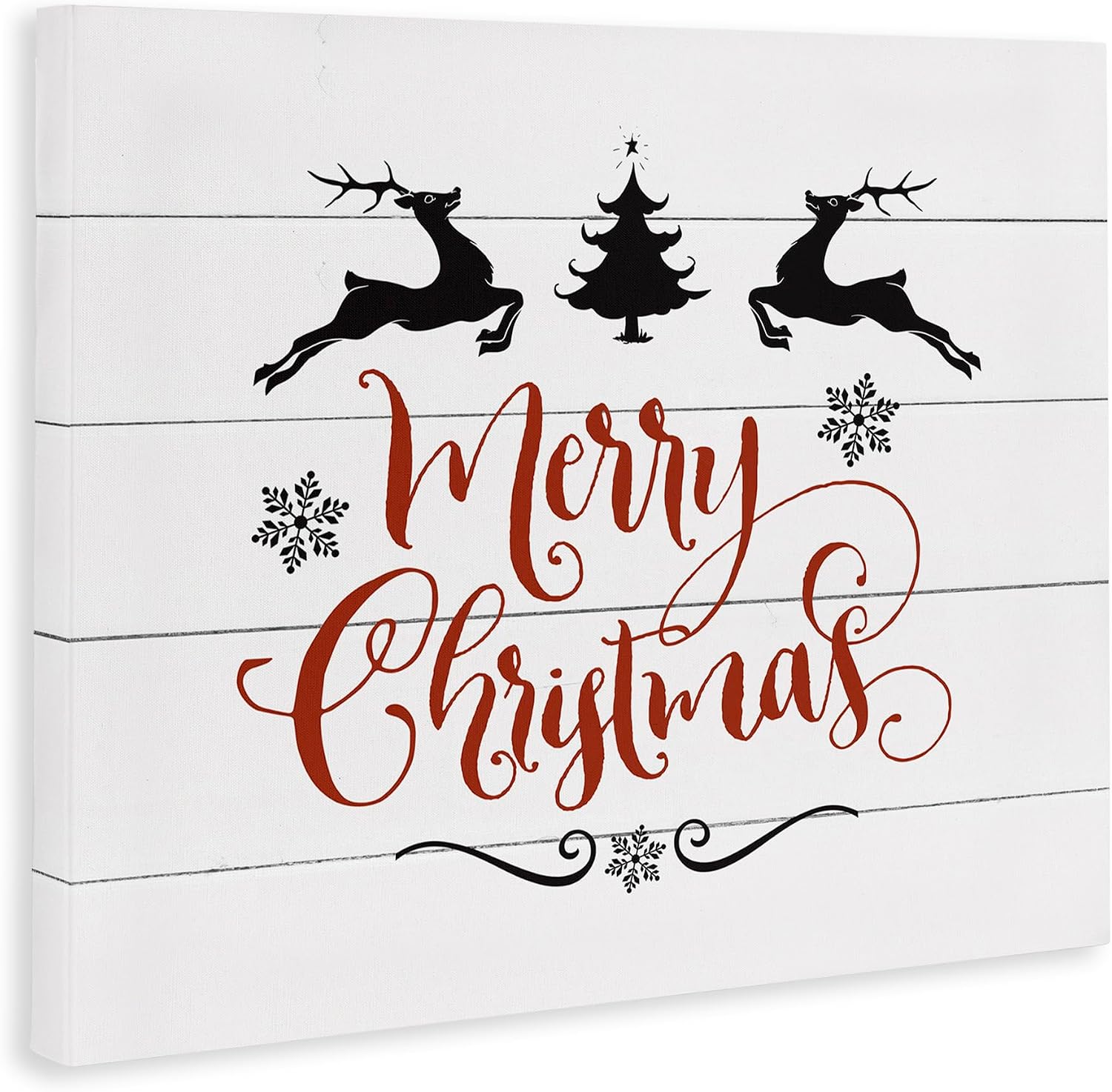 The Stupell Home Décor Collection Holiday Merry Christmas Elegant Reindeer Black White and Red Typography Stretched Canvas Wall Art, 30 x 40, Multi-Color
