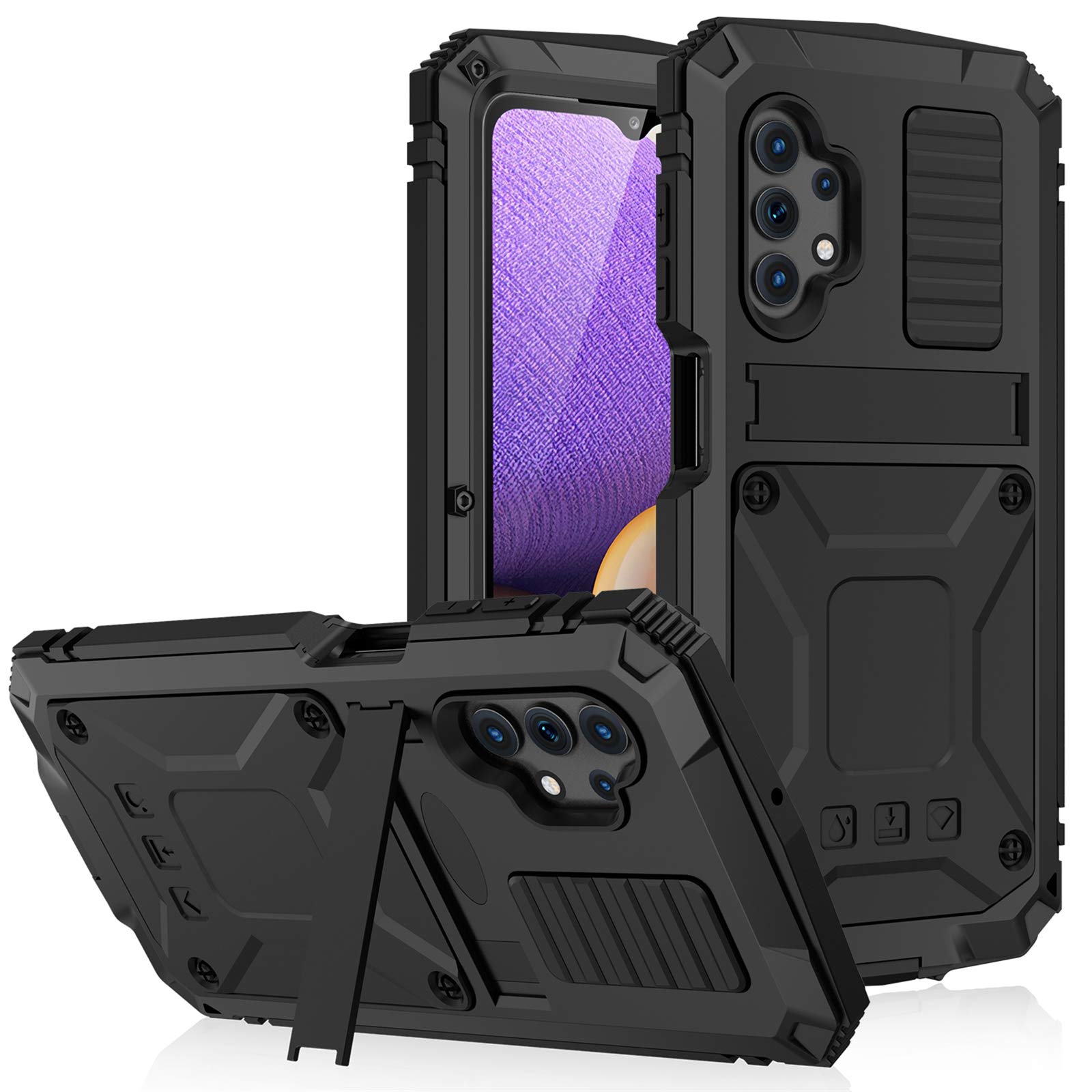 MIYIYQP Compatible for Samsung Galaxy A32 5G Metal Case,Heavy Duty Dust Proof Military Grade Rugged Case with Sliding Camera Cover and Built-in