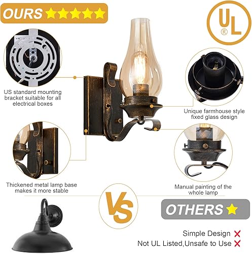Miniatura 5 de Yisuro Aplique de pared enchufable, apliques de pared de bronce aceitado, lámparas de pared rústicas retro, apliques de iluminación de pared con