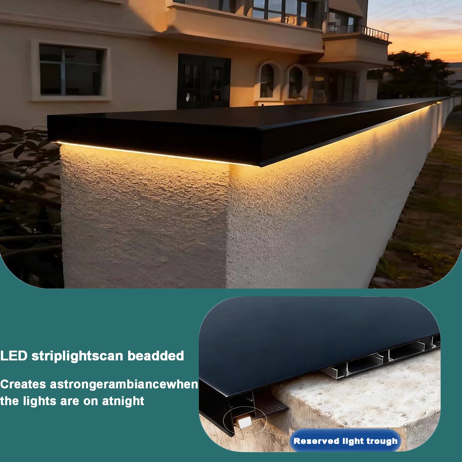 Scossalina In Alluminio Personalizzabile, Larghezza Regolabile 13-30,5 Cm, Con Canale LED, Gocciolatoio Per Muro, Spessore 0,2 Cm, Impermeabile