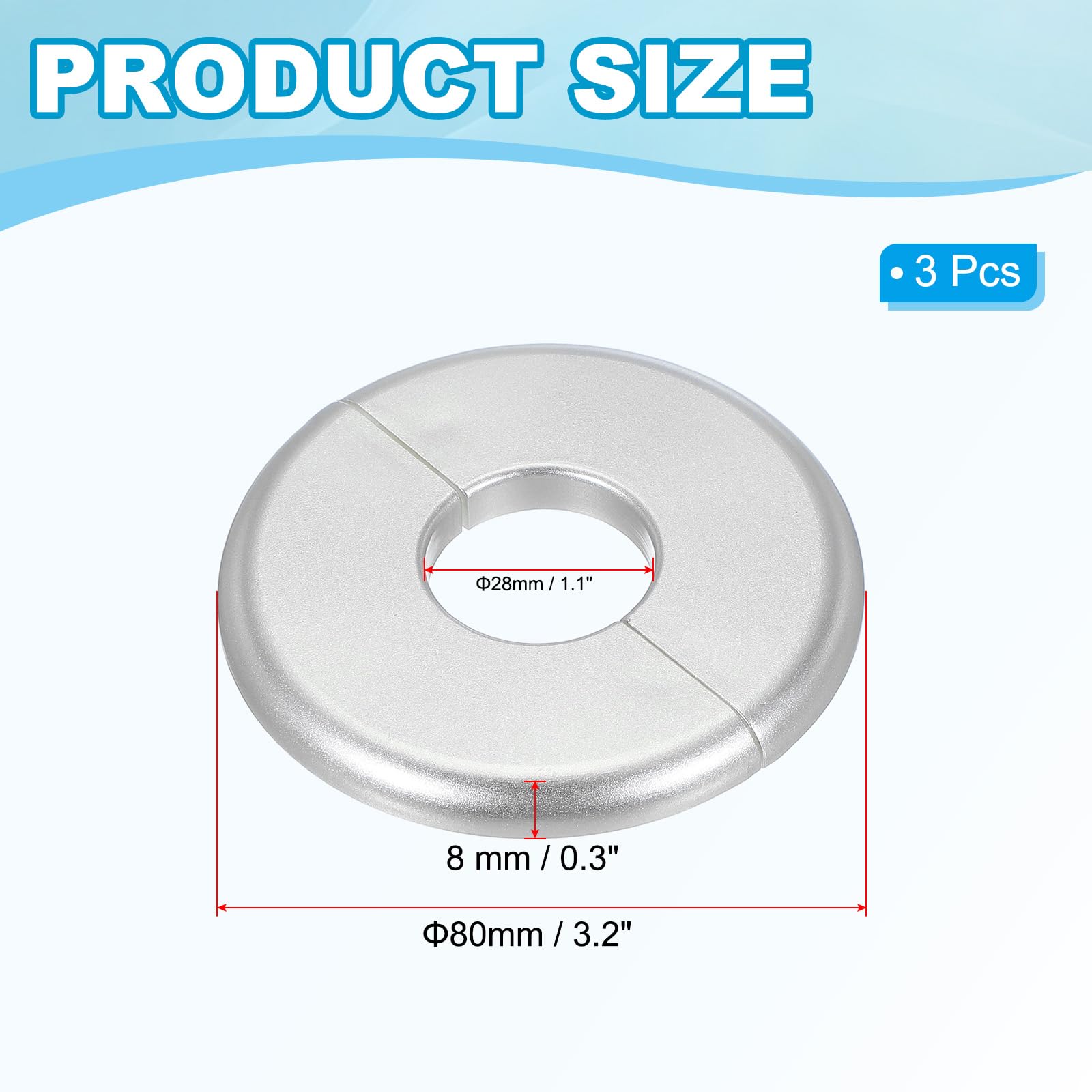 PATIKIL Rohrabdeckung Wand Split Flansch Rohrmanschette 1,1"/28mm, 3 Stücke ABS Runde Selbstklebende Rosetten Wasserhahn Armaturen-Abdeckungen für Wasserrohr Wasserhahn Dekoration, Silber