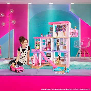 Barbie Dreamland Convertible Pink Car with Fun Details | Vehicle That Fits 2 Dolls, Including Realistic Details, Ages 3+, HBT92