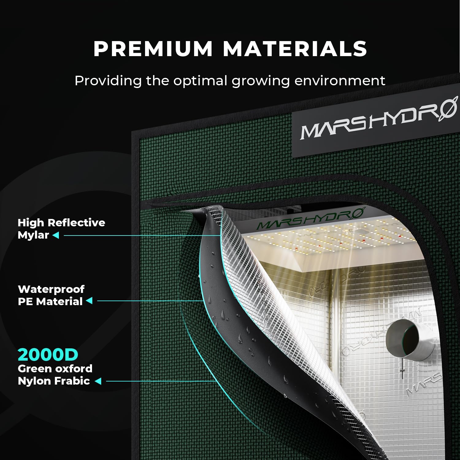 MARS HYDRO Pro Grow Tenda da giardino 120 x 120 x 200 cm, per interni Grow Tent riflettente Mylar allevamento idroponico, vassoio rimovibile per la crescita di piante