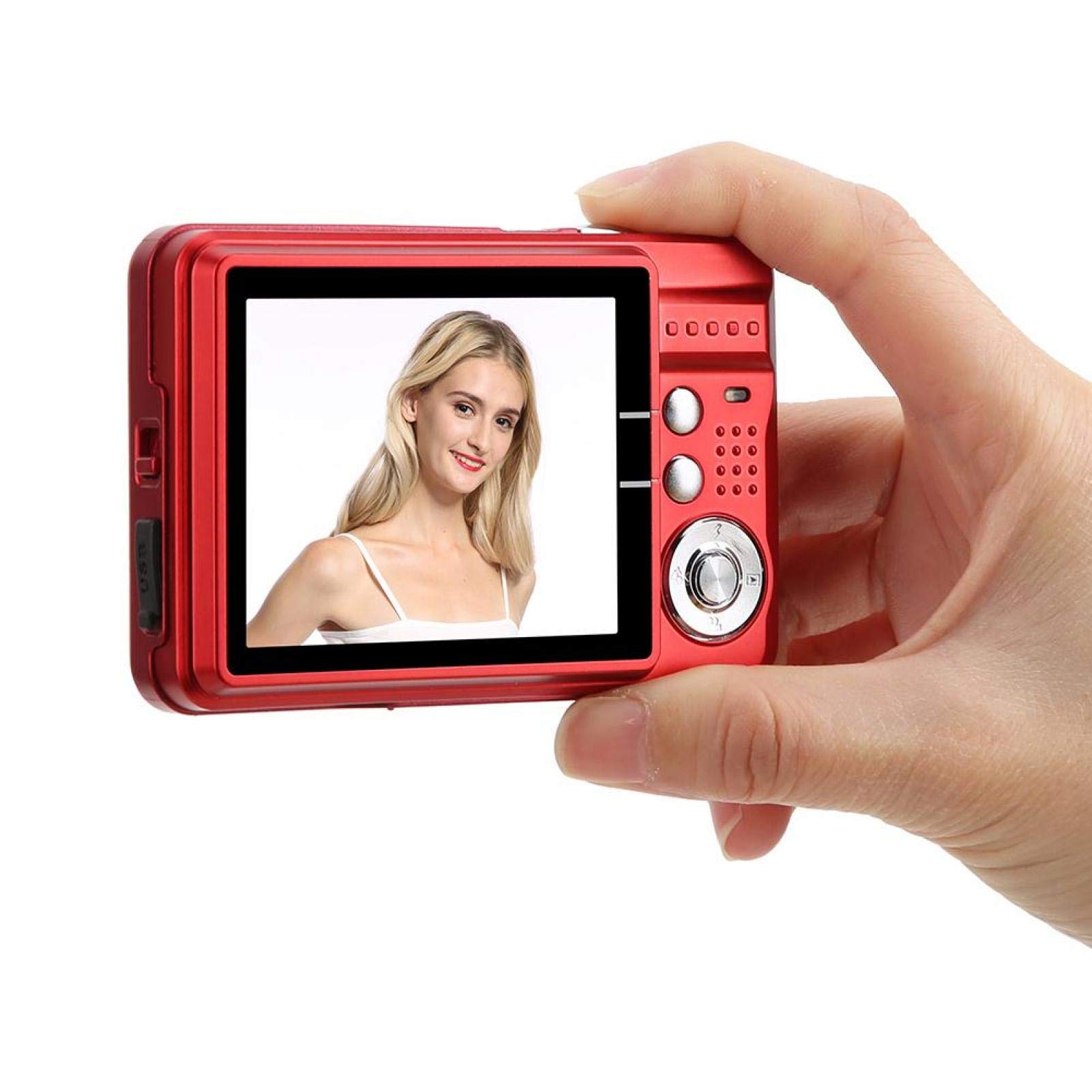 Fotocamera Digitale a Scheda, Videocamera per Vlogging Full HD LCD Ricaricabile da 2,7 Pollici, Microfono Incorporato, Videocamera Portatile Mini Point And Shoot per Bambini Studenti Adulti(red)