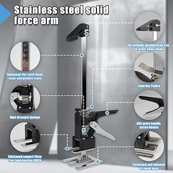 ConBlom Labor Saving Arm Jack 2 Pack, Hand Lifting Tool Jack, Multi-Function Height Adjustment Lifting Device, Door And Wooden Panel Lifting Cabinet Board Lifter, Load-Bearing 300kg (Black)