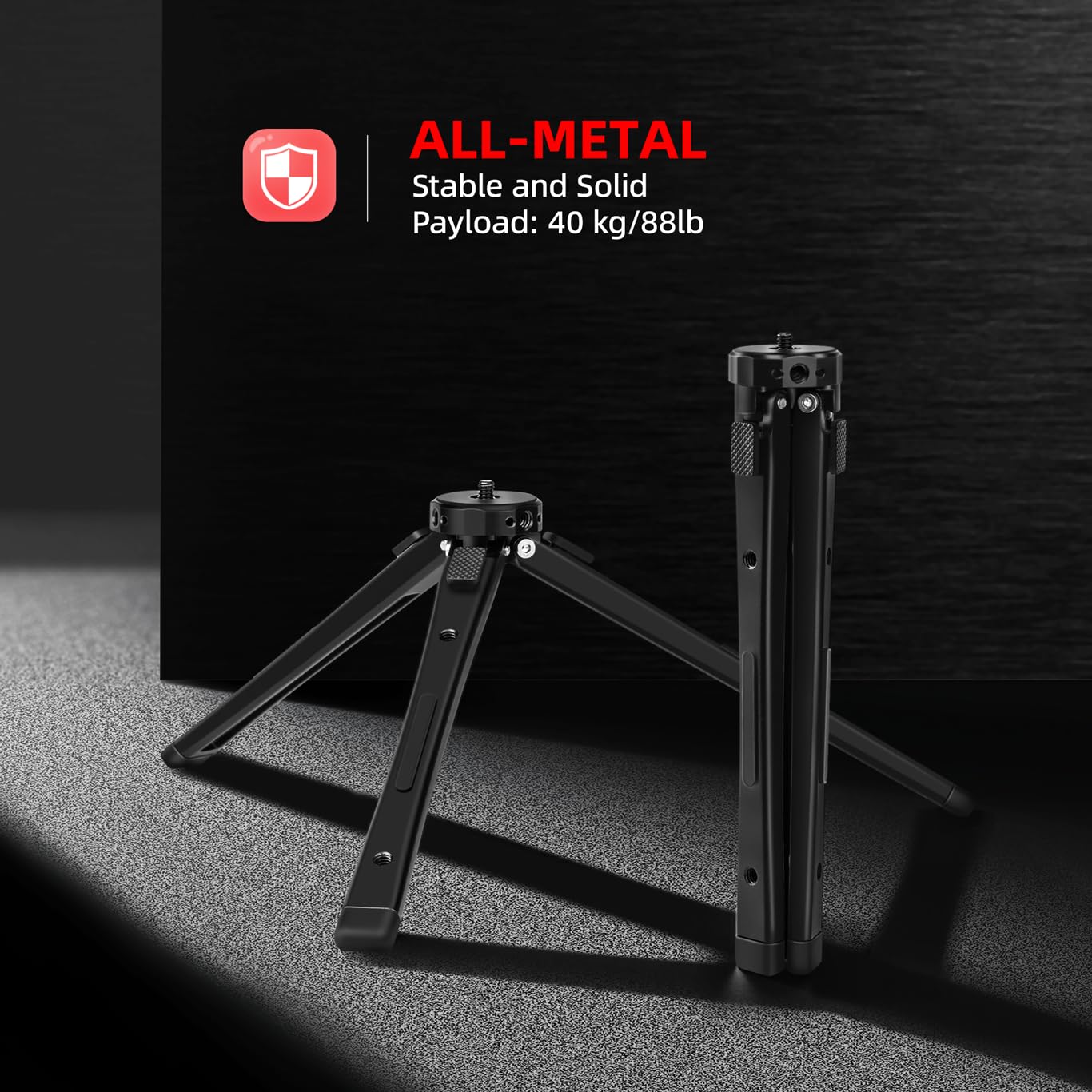 Zeadio Treppiede Metallico Regolabile - Supporto da Tavolo Universale per Fotocamera, Gimbal, Action Cam, Videocamera, Microfono, Luce LED (Portata 40kg/88lb)