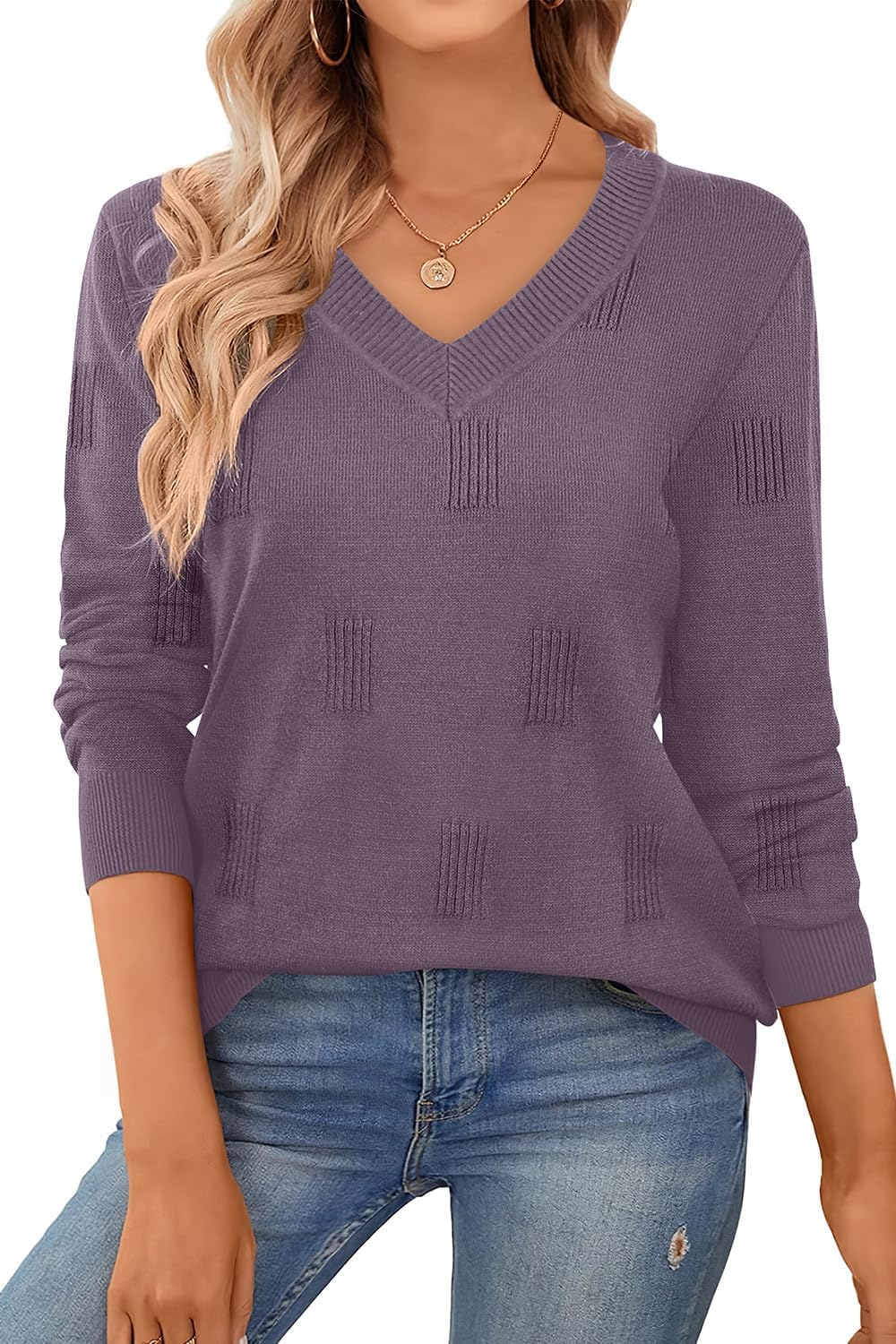 WIHOLL Sweaters for Women V Neck Long Sleeve Tops Fashion Lightweight Pullover Clothes Fall Outfits 2026 - Image 2