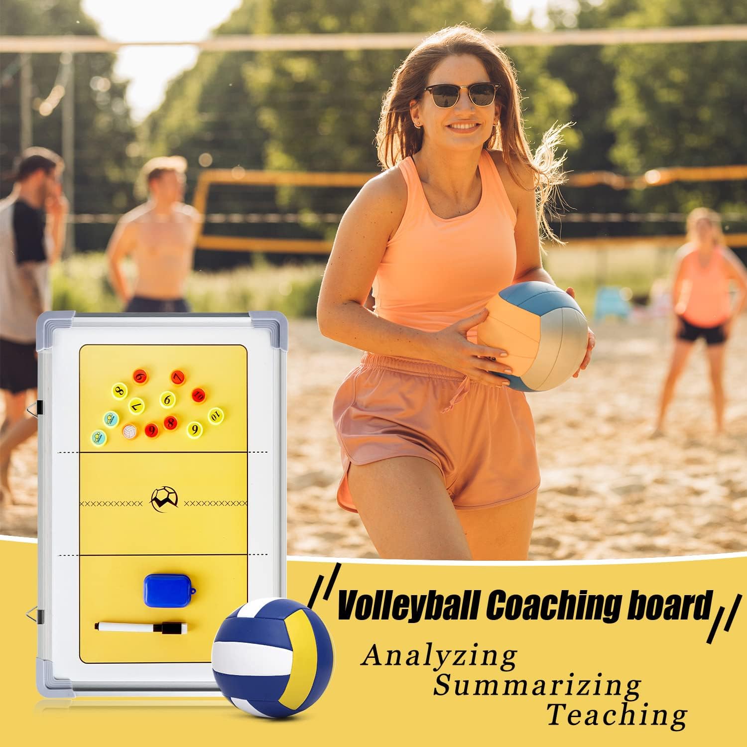 Pure Vie Foldable Volleyball Coaching Board Volleyball Coaches Tactical Magnetic Clipboard Strategy Blackboard with Player Markers, Erase, Pen - Volleyball Sporting Gift Training Assistant Equipment