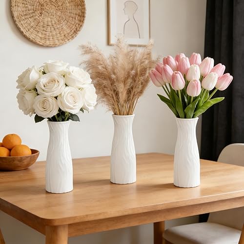 Miniatura 7 de SOUJOY Paquete de 10 jarrones de plástico compuesto, jarrón floral cónico blanco para decoración del hogar, pequeños jarrones irrompibles para