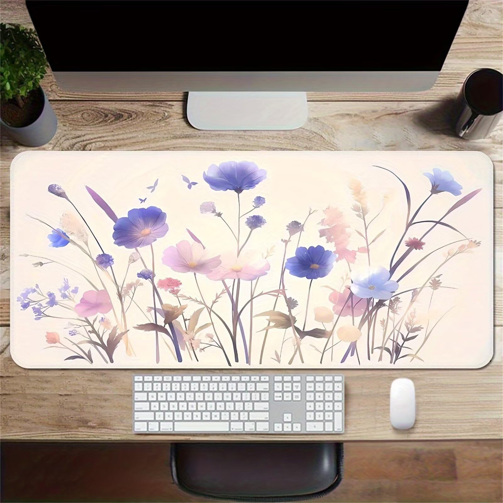 Grand Tapis de Souris de Jeu 1000x500x2 mm Mouse Pad Gaming Marguerite Bleue Tapis de Bureau Antidérapant avec Bords Cousus pour Bureau, Études, Gamer