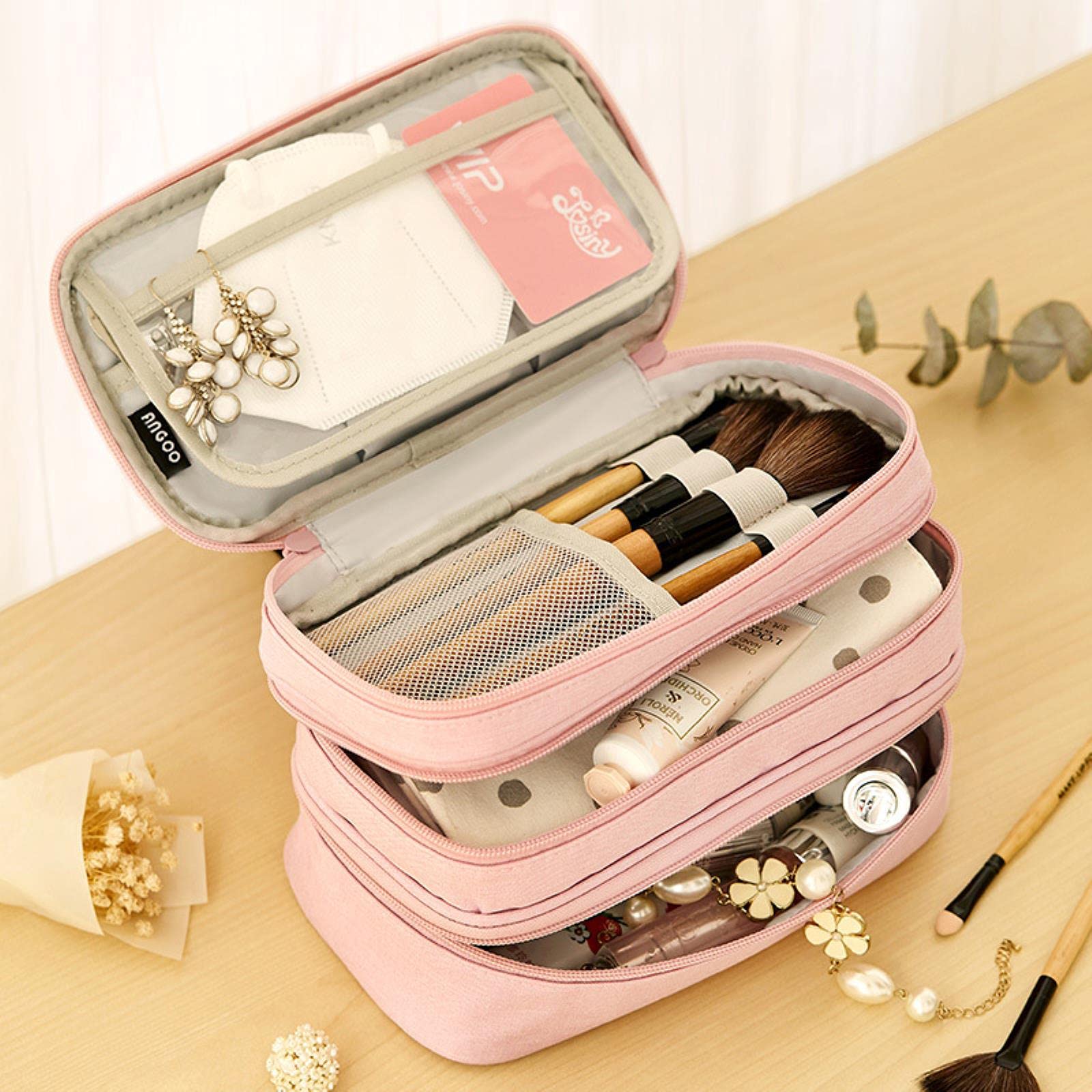 Astuccio per Matite 3 Strati Penna Sacchetto Matita Cassa Multi Storage Grande Maniglia Busta Organizzatore per Cartoleria Viaggio Cosmetico Spazzole Viaggio