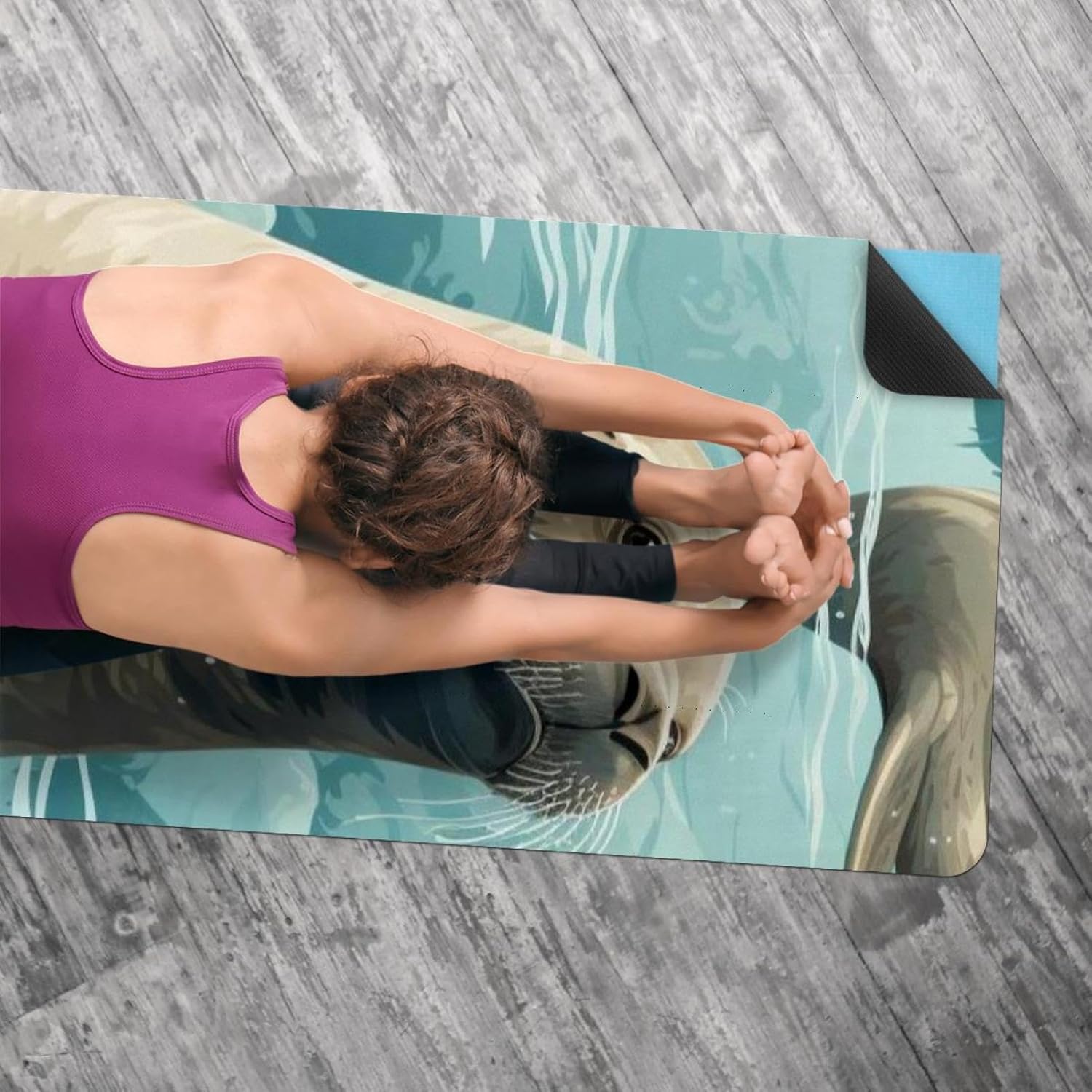 Yoga Towel, Sea Lion Pattern Non Slip Sweat Absorbent Hot Yoga Mat Towel for Hot Yoga, Pilates and Fitness - 72.8" x 26.8"