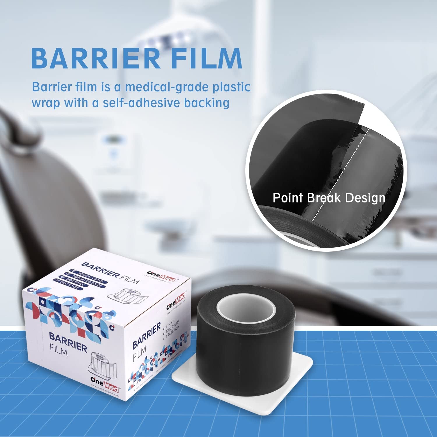 1200 Sheets Black Dental Barrier Film Roll with Dispenser Box 4" x 6" Disposable Barrier Tape for Dental Clinic Tattoo Beauty Salon 1200 Sheets/Roll 1 Roll