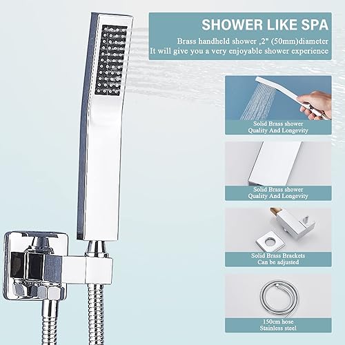 Miniatura 4 de Cabezal de ducha LED de 12 pulgadas con cabezal de ducha de mano de latón, juego de grifos de ducha de lujo, juego completo de ducha combinado de