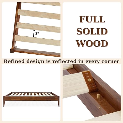 Miniatura 186 de Bme Dinkee - Base de cama de tamaño matrimonial sin cabecera, 15 pulgadas, minimalista y moderna, madera de acacia, 12 listones de madera para