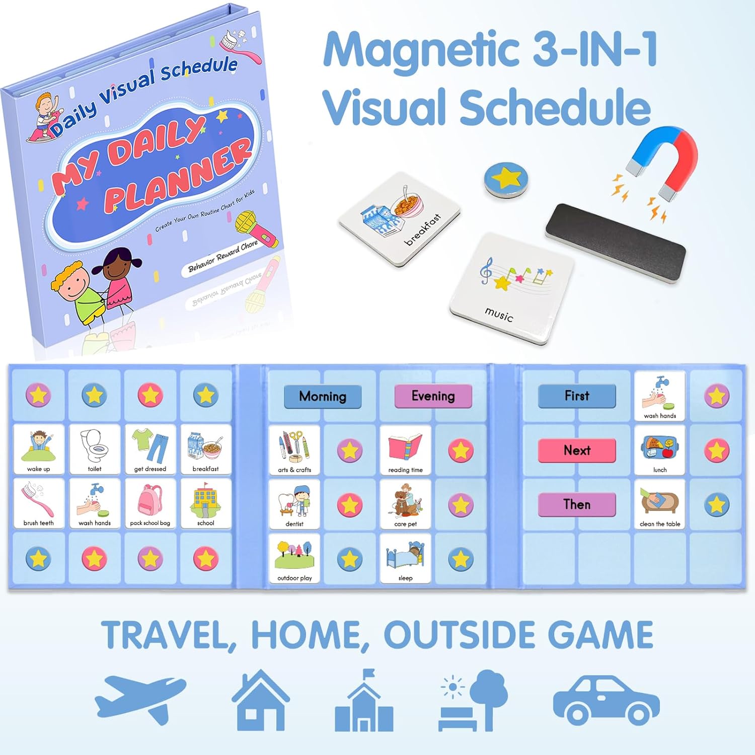 ALSLEA Magnetic Visual Schedule, Morning & Bedtime Routine Chart, Magnetic Chore Chart Cards, Customizable Daily Planner with 171 Magnets ADHD, Autism Learning Material, Early Childhood Education Aid