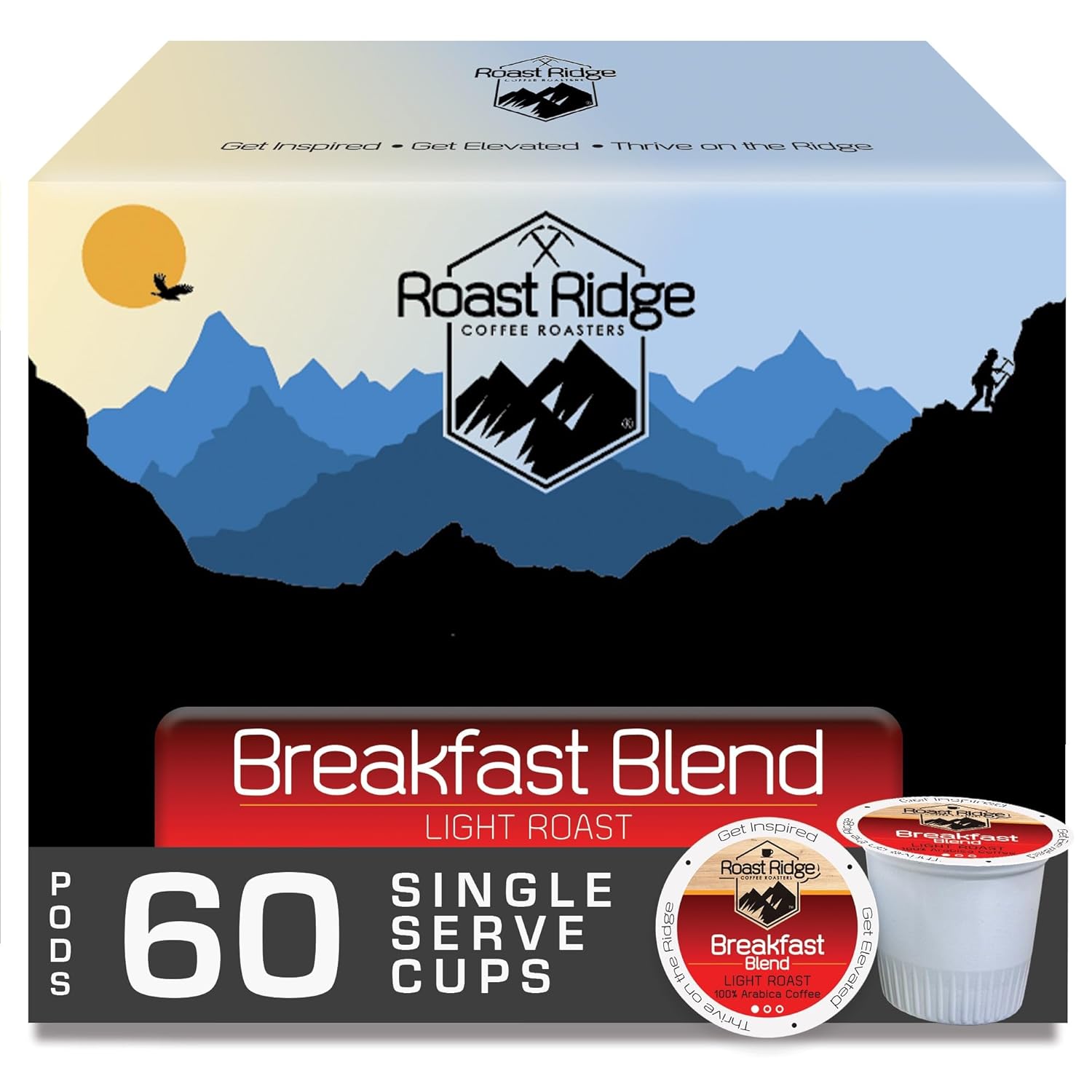 Roast Ridge Single Serve Coffee Pods for Keurig K-Cup Brewers, Breakfast Blend, Light Roast, 60 Count
