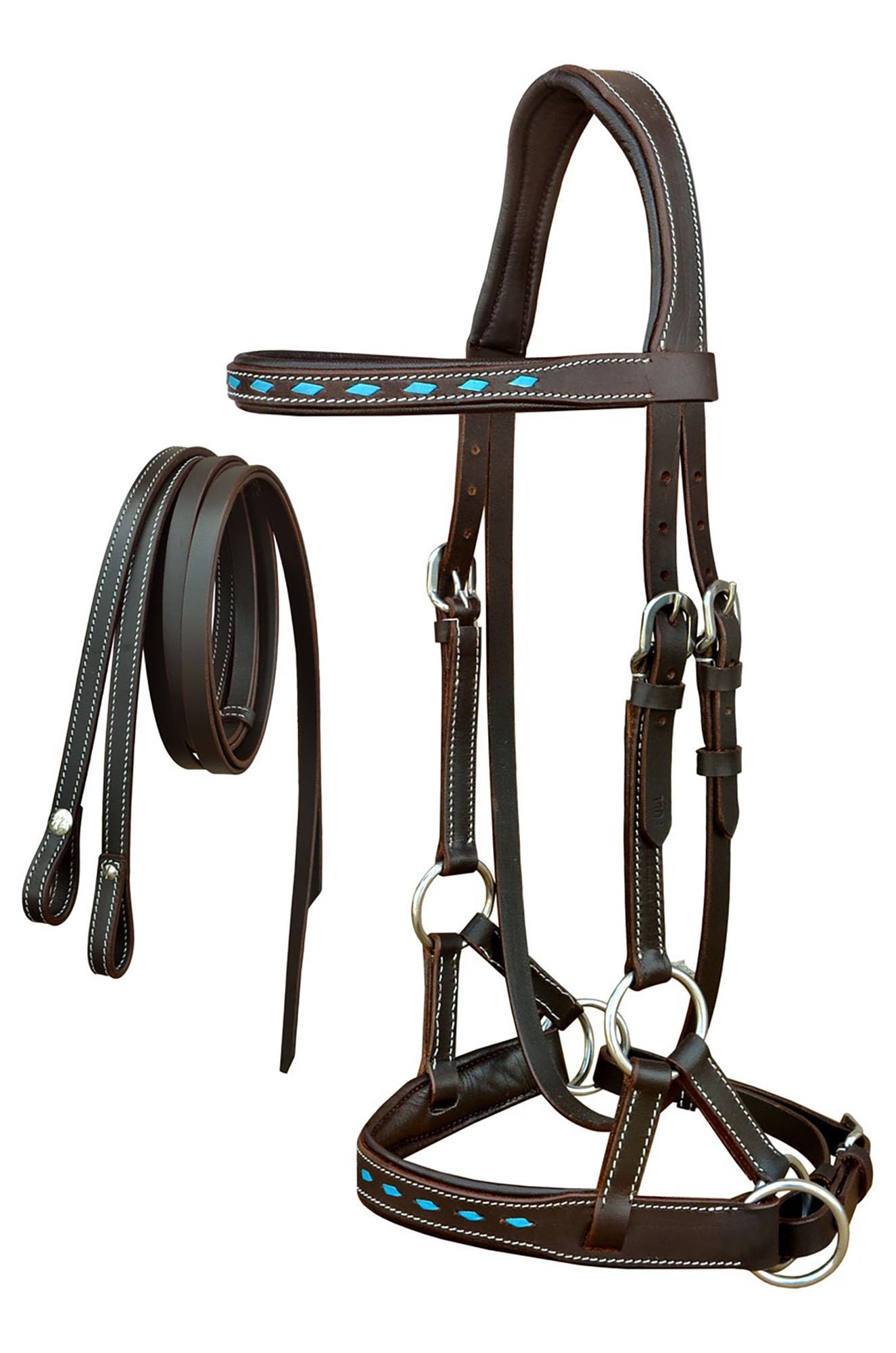 Leather BuckStitch Bitless Sidepull Bridle Reins 7715
