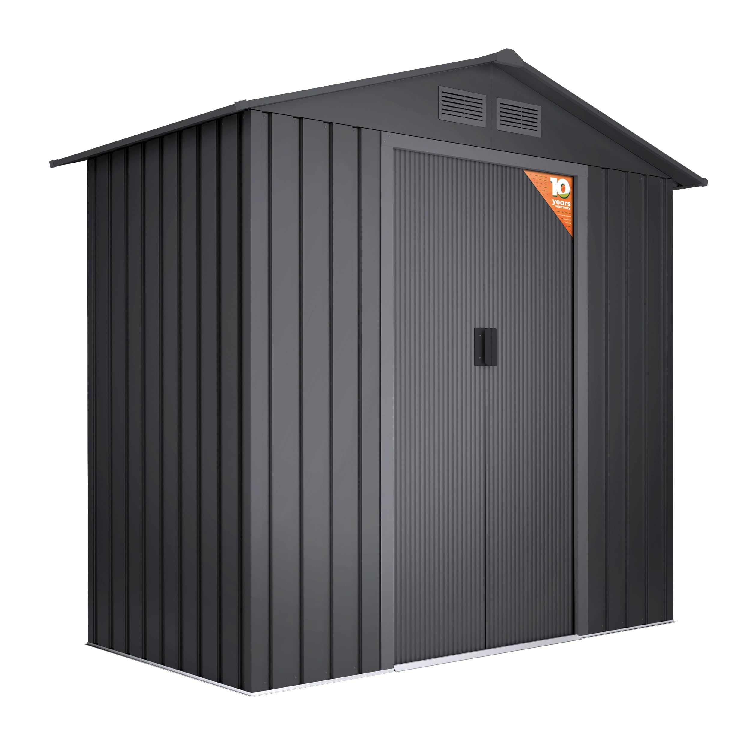 Wasabi - Caseta Metálica de Jardín 2,57m2 Light Anthracite – 4 Rejillas Anticondensación - Puerta Corredera Doble – Techo a Dos Aguas - Cobertizo de Metal Almacenaje Exterior – 196x131x196cm