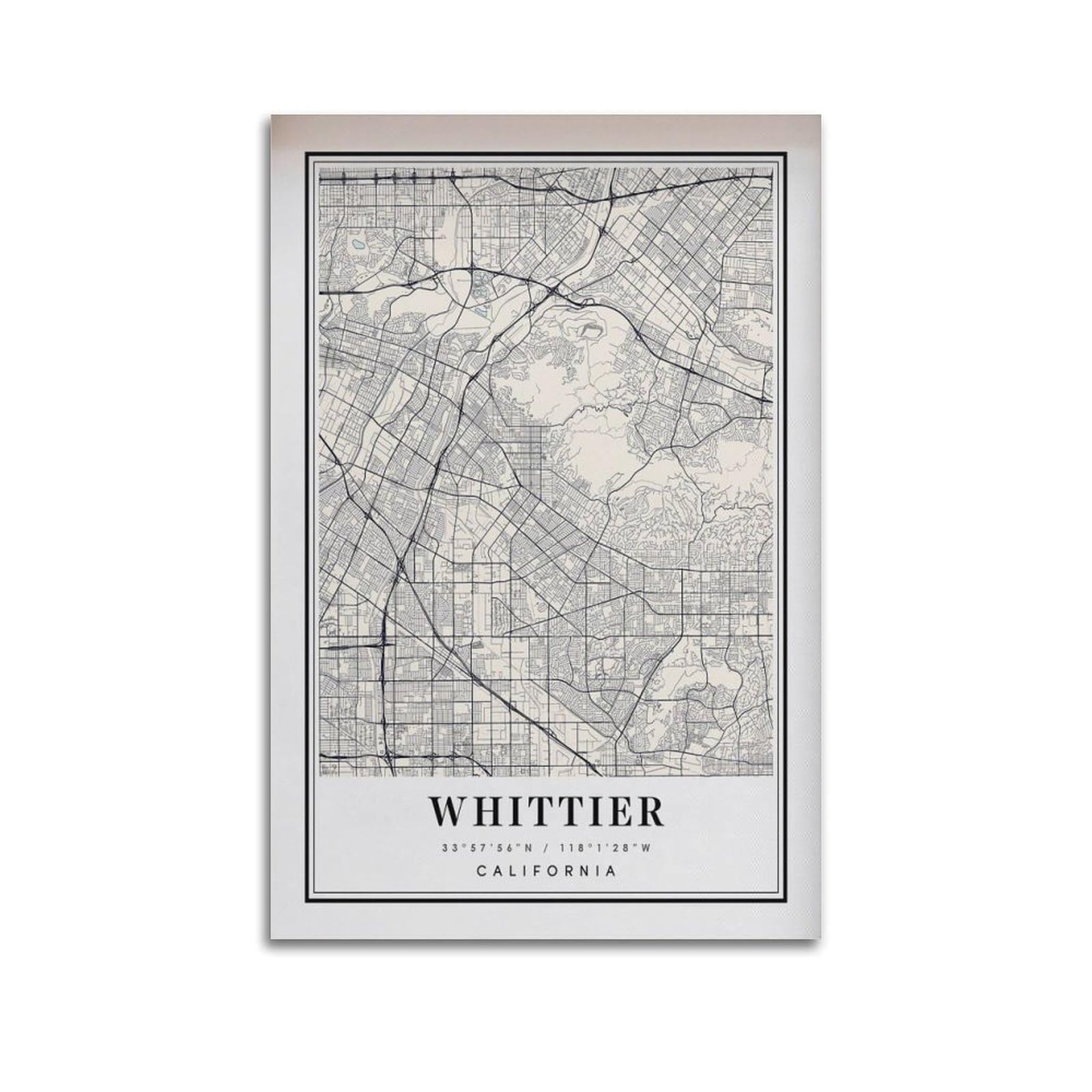 xiaoxiaoshen Whittier CA Map Canvas Poster Wall Art Prints Room Aesthetic Murals Bedroom And Living Decorations 24x36inch(60x90cm)