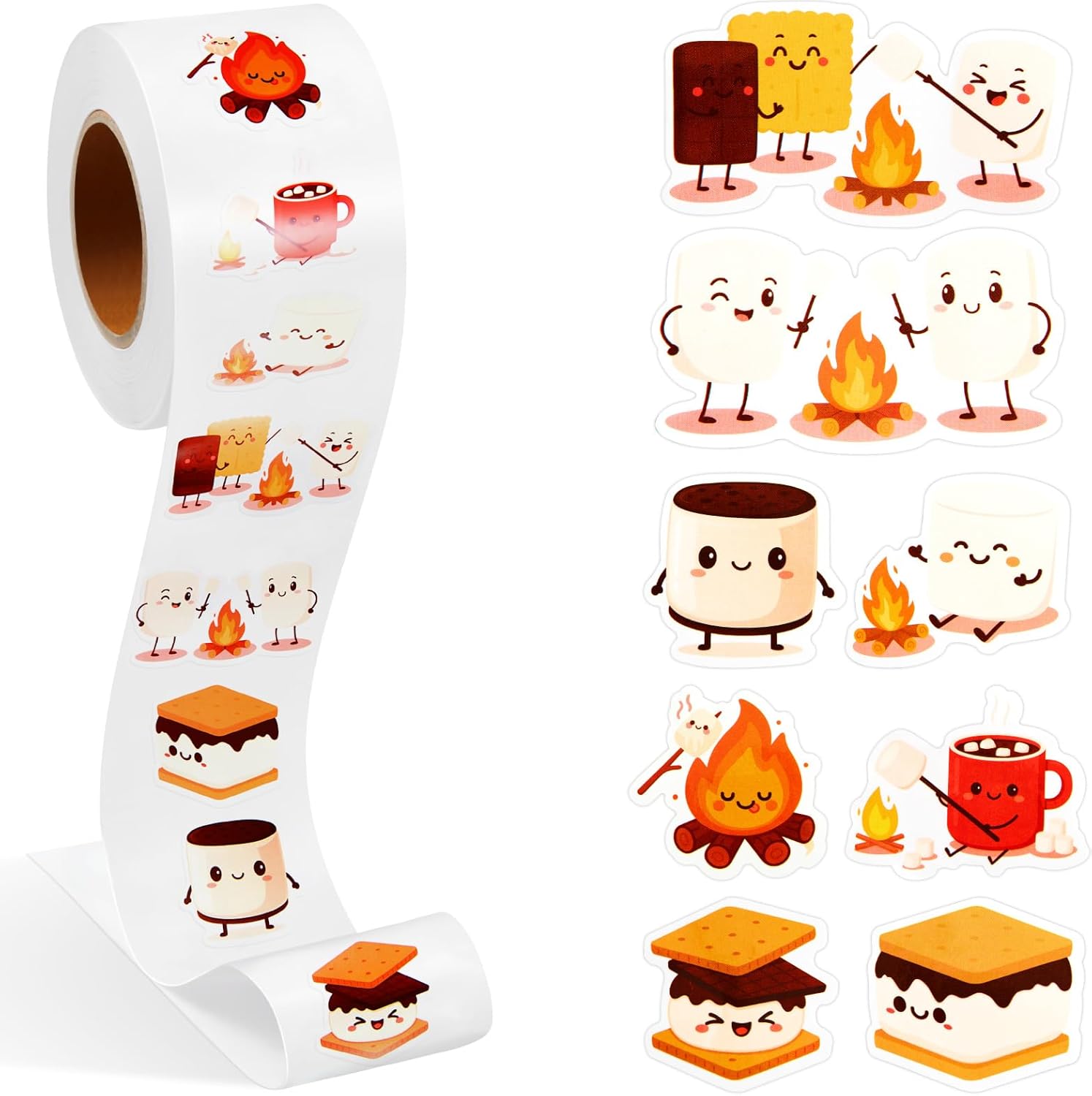 1 Roll S'Mores Stickers Decal Reward Cute Office Supplies Incentives Animals Sticker Christmas Party Favor, 500 Pcs Each Roll