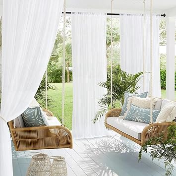 NICETOWN 2 Panels White Patio Screen Mesh for Apartment Balcony, Rod Pocket Mosquito Netting Waterproof Outdoor Curtains Privacy Sheer for Wedding/Party Backdrop with DIY Size, W59 x L120