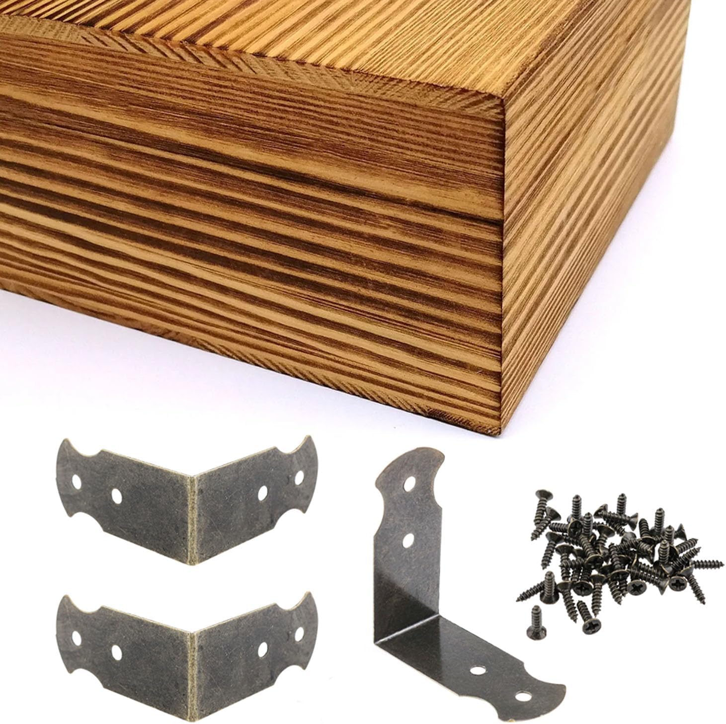 1.6 inch×0.7 inch Decorative Corner Brackets Set L-Shaped Metal Edge Cover Bracket for Furniture Cabinets and DIY Projects with Installation Screws 30PCS