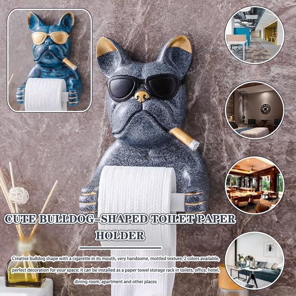 French Bulldog Toilet Paper Holder Wall Mounted - Cool Resin Dog Sculpture Toilet Roll Holder, Fun Bathroom Decor & Functional Tissue Storage for Home(Color : Grey, Size : 24.5 * 17 * 13cm)