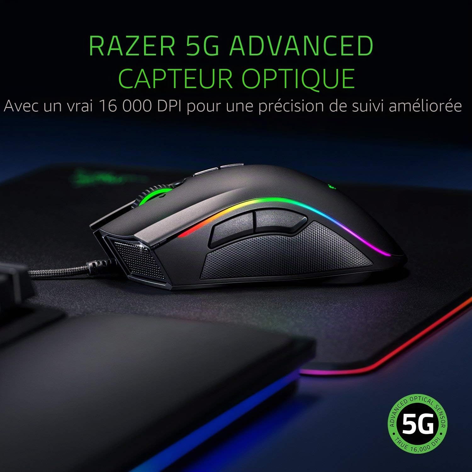 Razer Mamba Elite - Souris Filaire (avec 9 Boutons Mécaniques Programmables, Capteur Optique avec Illumination Chromatique RGB et 16.000 DPI)