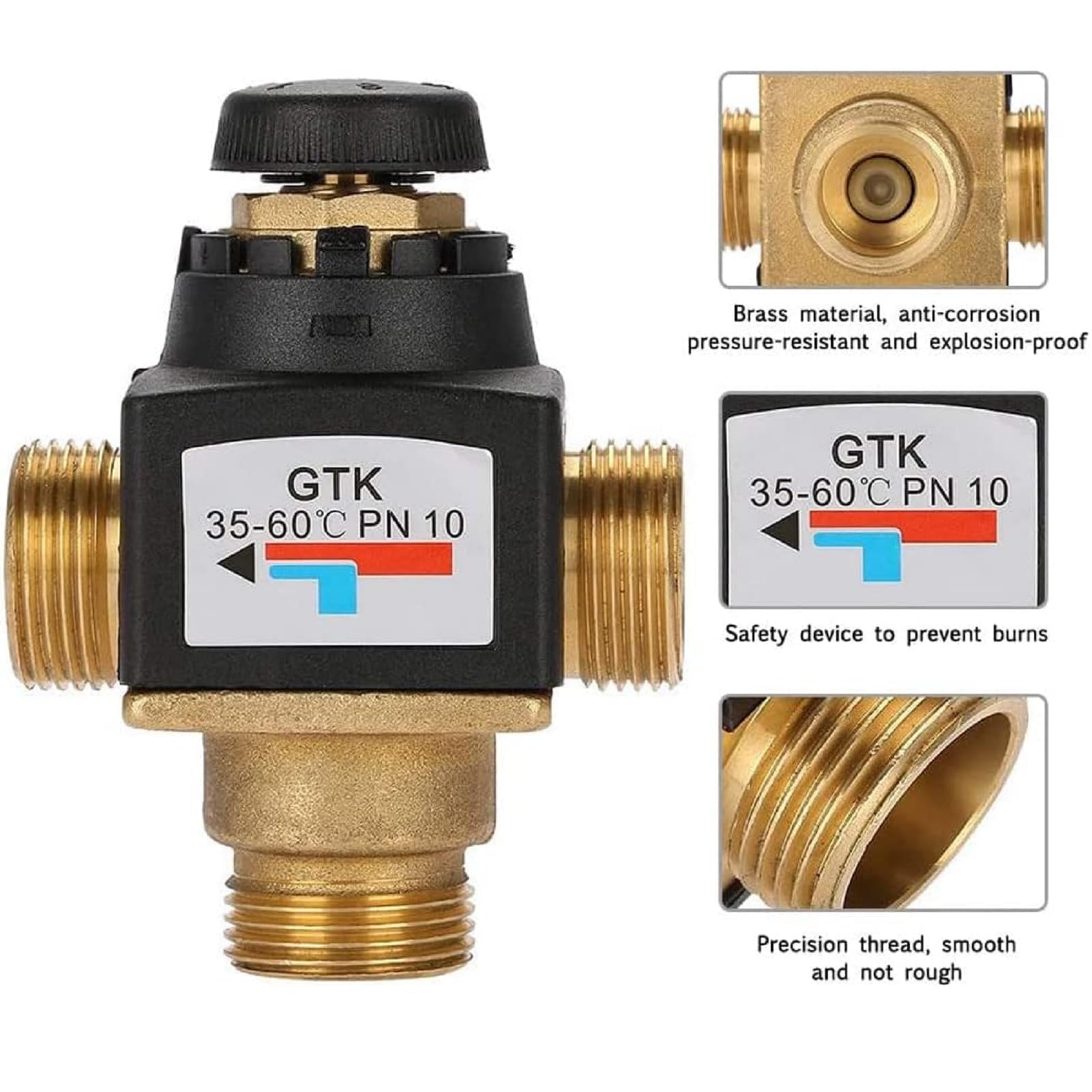 Thermostat 3-Wege-Ventil, DN20 G3/4 Messing Thermostatventil, -35 bis 60° Thermostatisches Mischventil für Solarwarmwasserbereiter Duschsyst Wassertemperaturregelung Fußbodenheizung