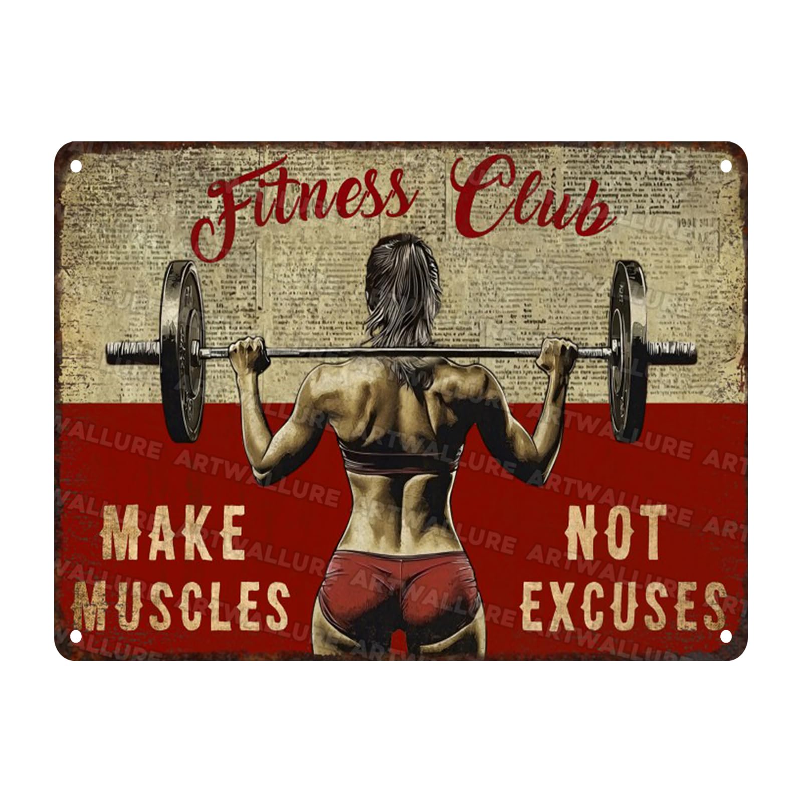 Fitness Club Vintage Tin Sign Make Muscles Not Excuses Metal Tin Signs Funny Weightlifting Workout Decor Fitness Enthusiasts Gym Poster Room Wall Art 12x16inch