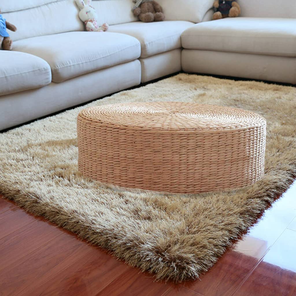 Fenteer Coussin de Sol, Tapis de Tatami Rond, 40 cm Coussin de Tatami Rond Oreiller de Sol Coussins de Sol Paille méditation Tapis de Yoga Doux Oreiller de