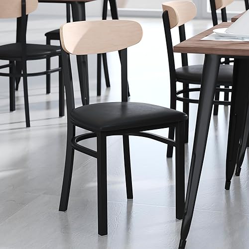 Miniatura 2 de Flash Furniture Wright - Silla de comedor comercial, respaldo de madera con acabado de abedul natural, asiento de vinilo negro, 500 libras, con