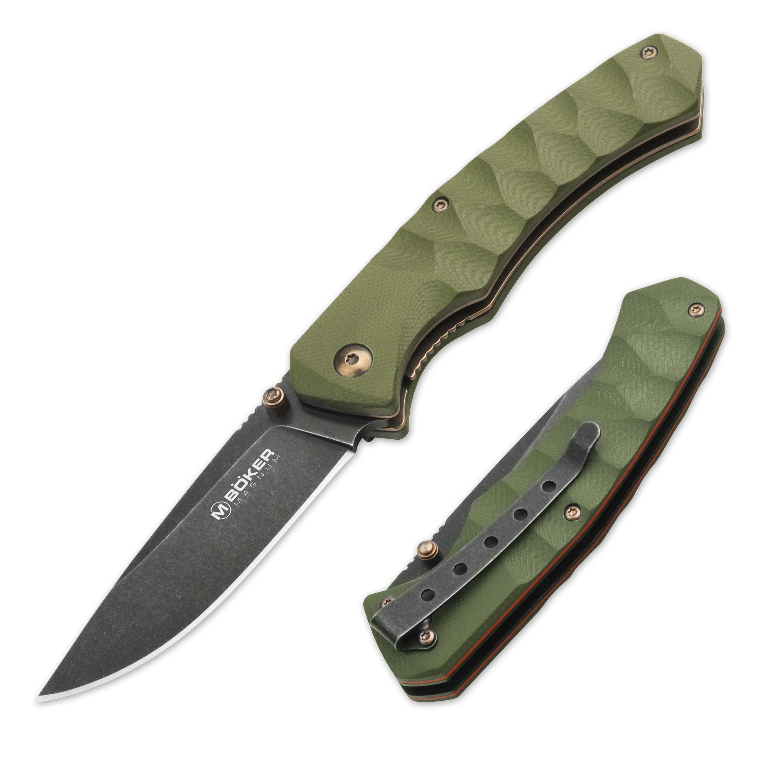 BOKER MAGNUM Iguanodon – rugged outdoor folder – camping knife with thumb stud and linerlock – professional one-haner with black 3.15'' 440A blade and pocket clip