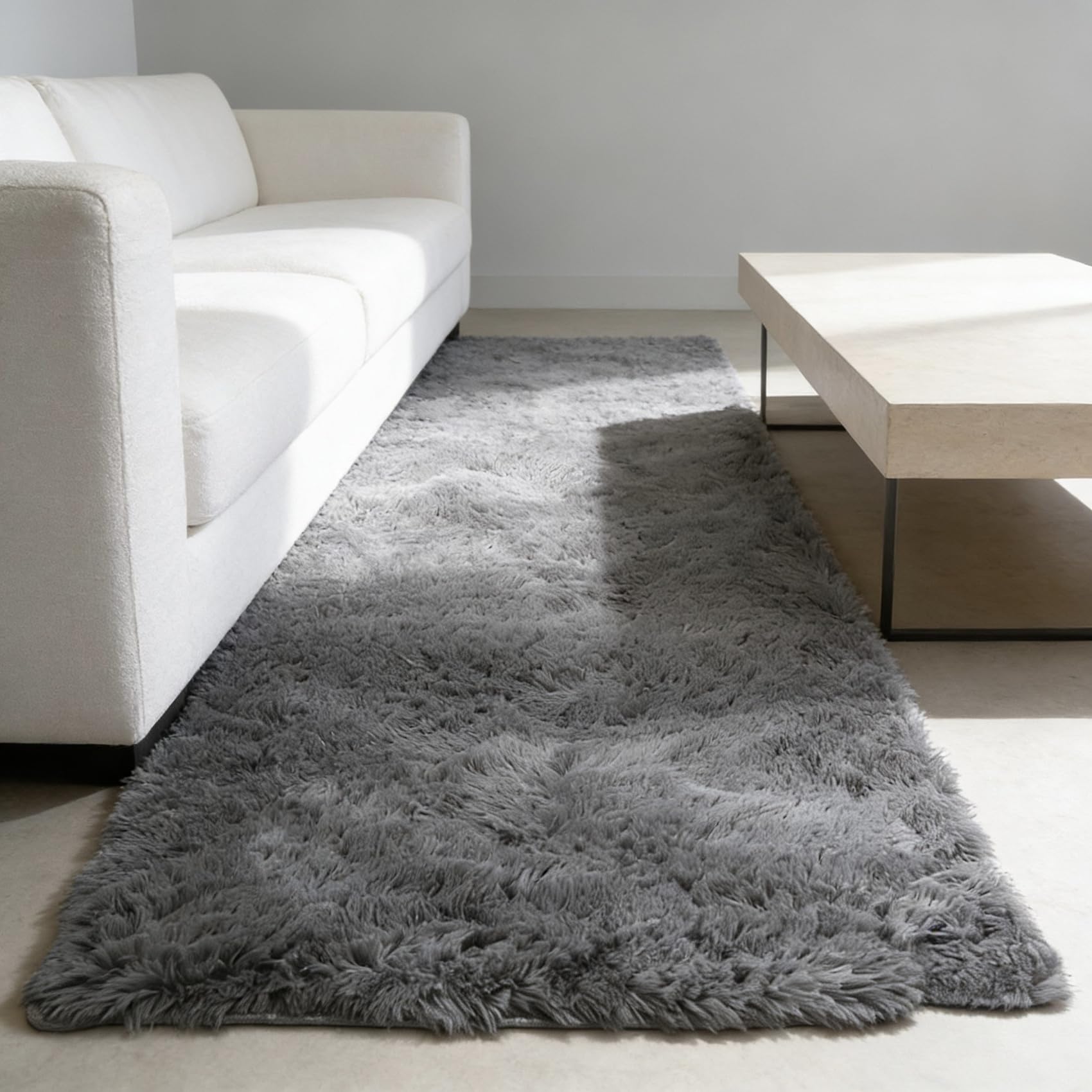 Tapis à poils longs gris 260x100 cm antidérapant pour chambre et salon moderne