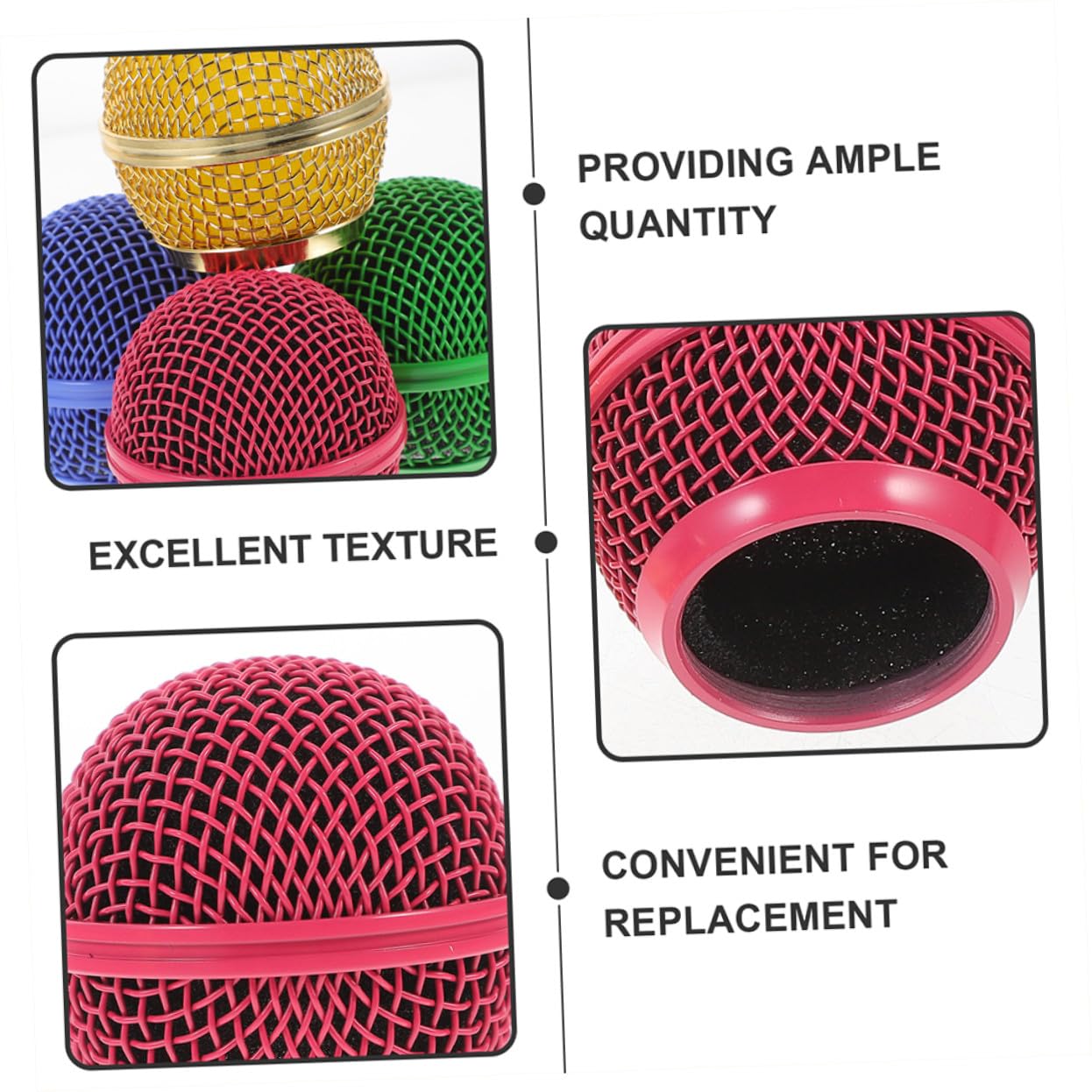 FRCOLOR Rejillas de Malla Metálicas para Micrófono Profesional, 8 Unidades (2 Doradas, 2 Fucsias, 2 Verdes, 2 Azules), Accesorios para Cabezal Inalámbrico, Piezas de Repuesto