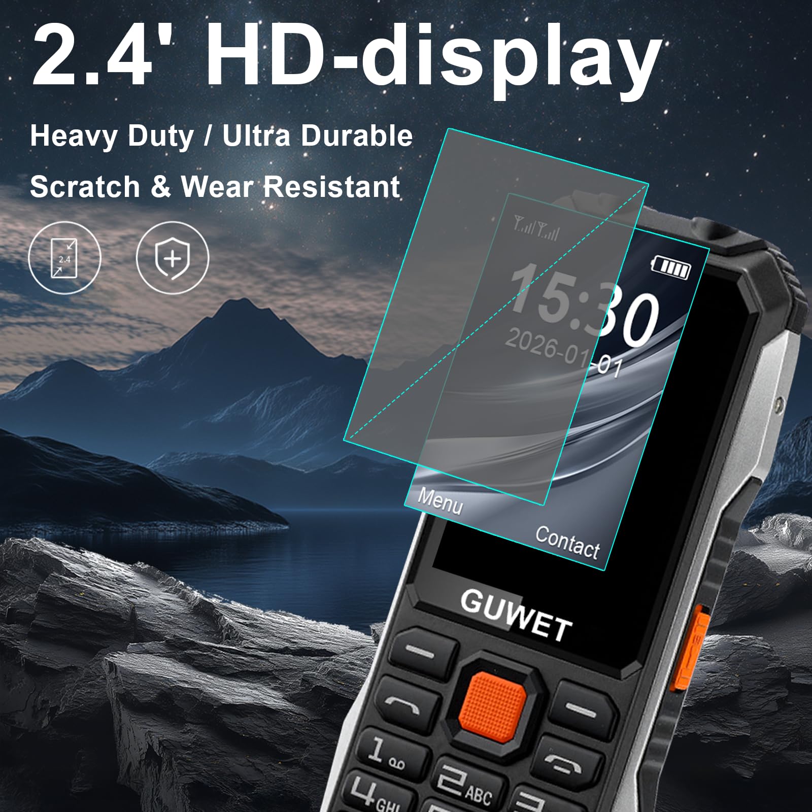 A6 2G Outdoor-Handy ohne Vertrag, 6800-mAh-Akku für extrem Lange Standby-Zeiten, robust und sturzfest, SOS-Notruffunktion, große Tasten, Dual-SIM mit Notruftaste, Schwarz