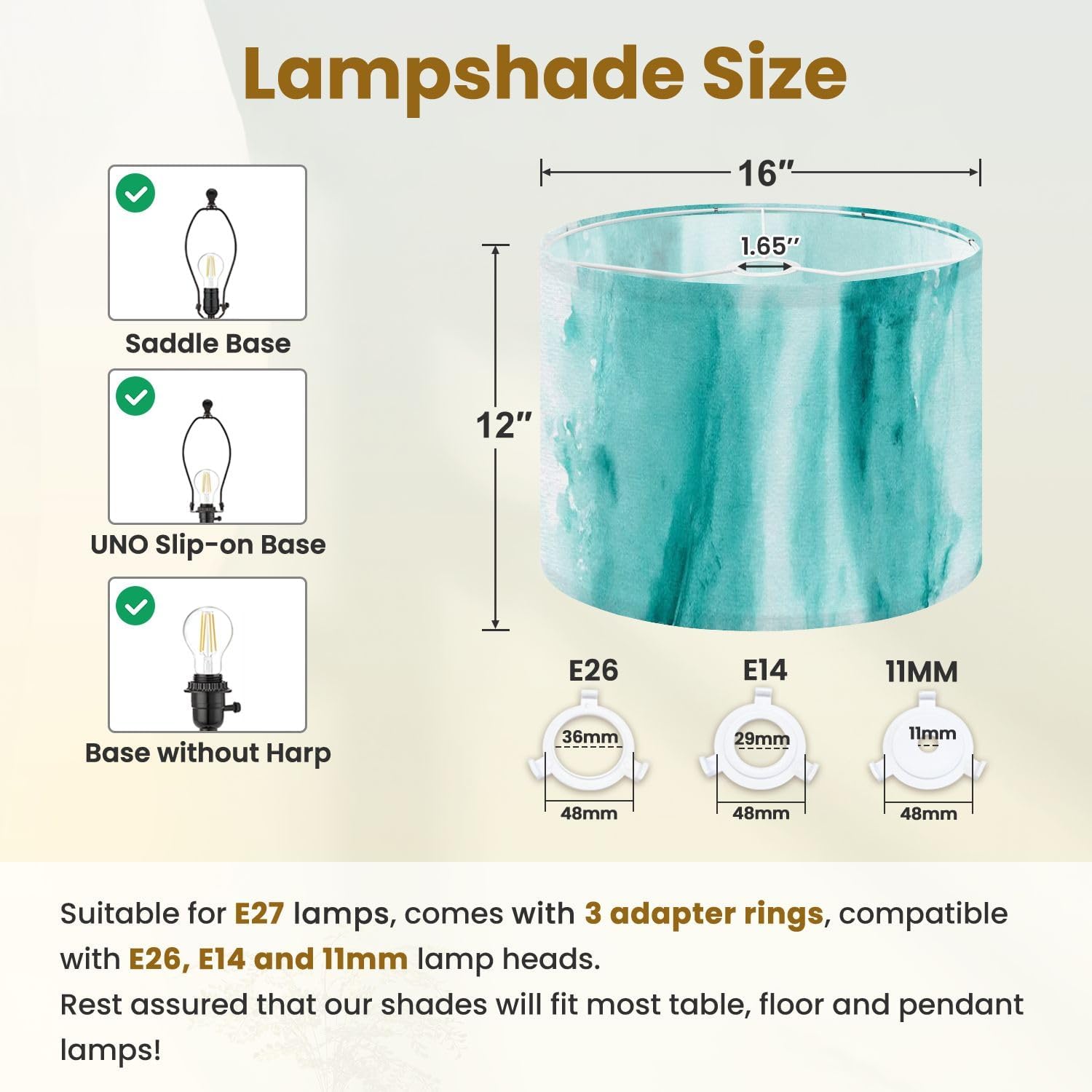 Drum Lamp Shades Abstract green turquoise teal watercolor Art space for design Lampshade for Floor Lamps Table Lamp Pendant Light Linen 16"x16"x12" Replacement Large Lampshades