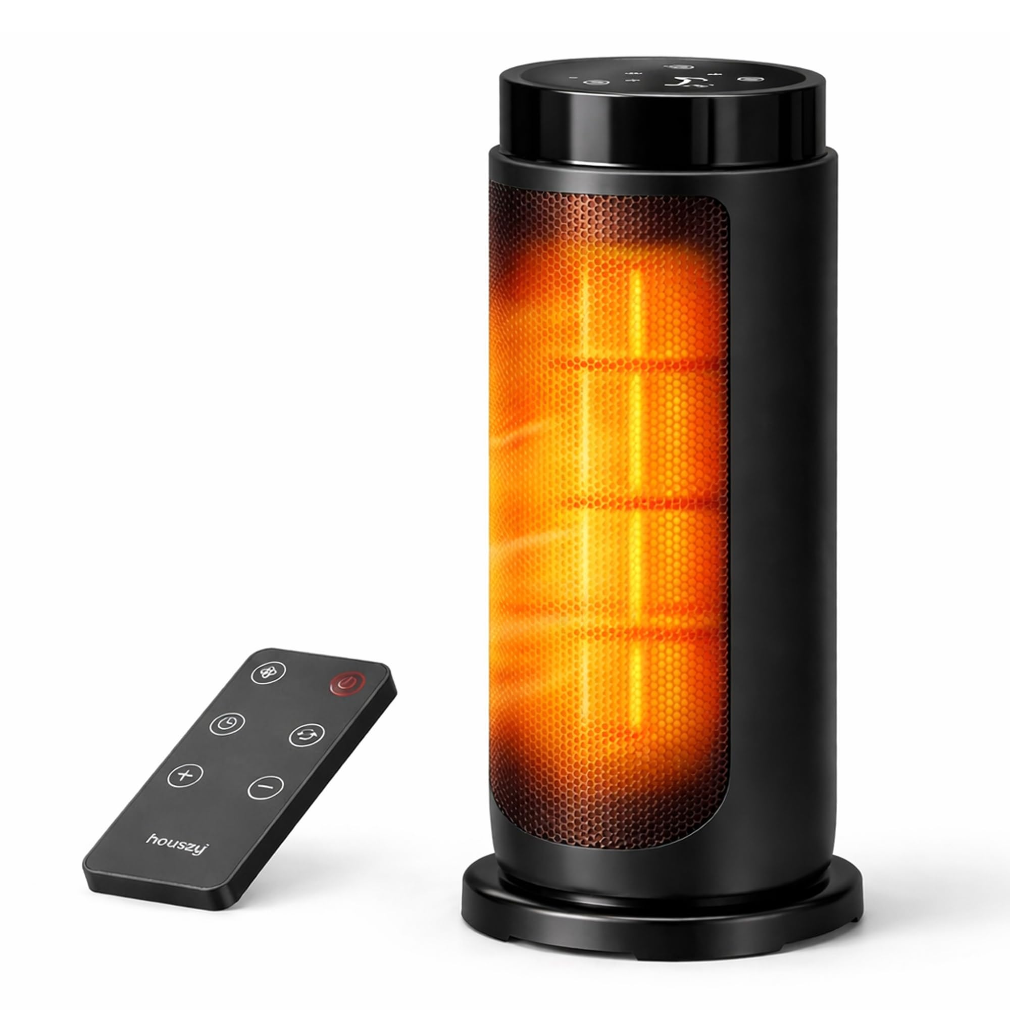 Houszy 2000W Quiet PTC Ceramic Tower Heater with ECO Mode, 90° Oscillation Wide-Angle Heating, ECO/Fan Only/Low/High Modes, 1–24H Timer, Auto Shut-Off, Clear LED Status Display