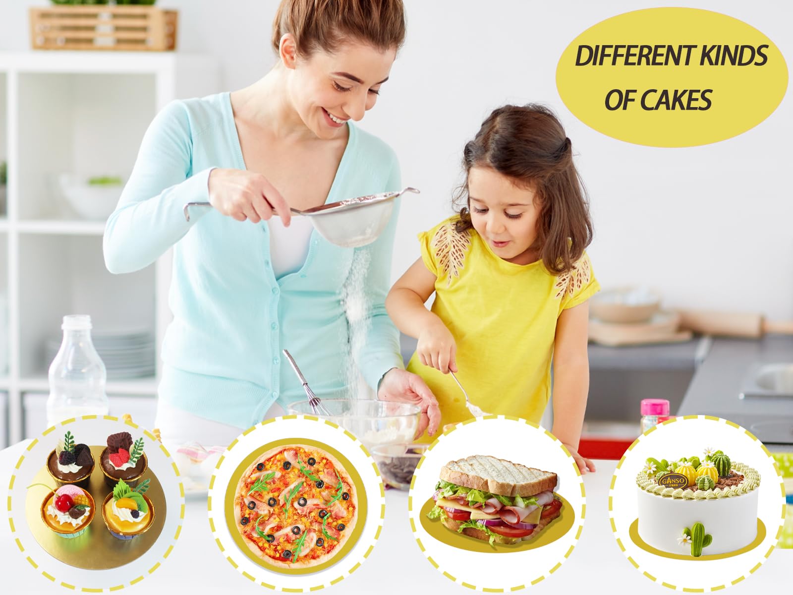 PQZCLDP - 18 tablas redondas de cartón de tamaño mixto de oro de 6, 8 y 10 pulgadas, platos desechables para tartas, bandeja de base para tartas para decoración de pasteles, PQ153