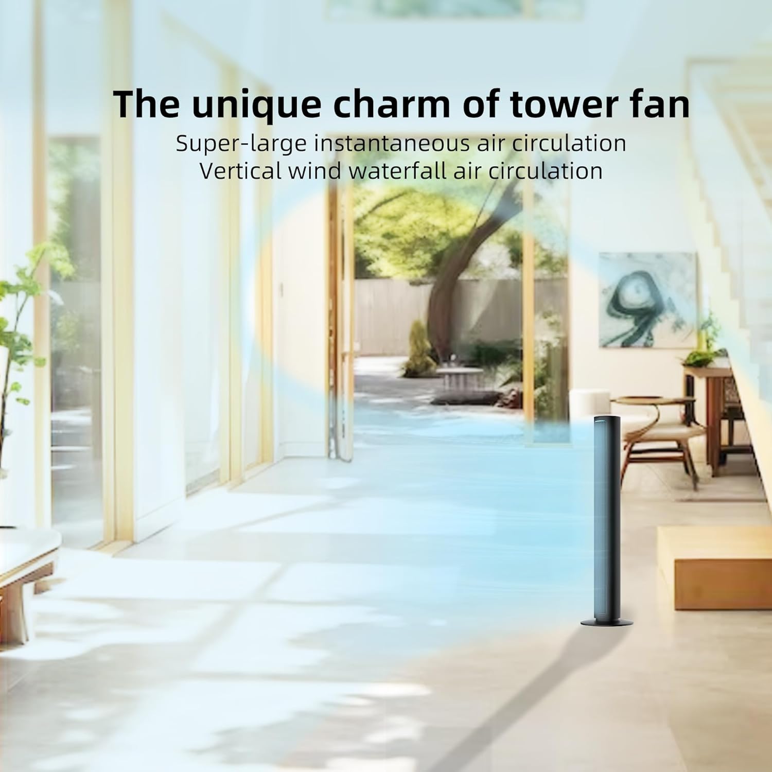 PHILODECO 40-Inch Tower Fan with Remote Control, 80 ° Oscillating Cooling Fan For Bedroom, Bladeless Fan with 4-Speed Multiple Modes, 7h Timer, Large Air Outlet