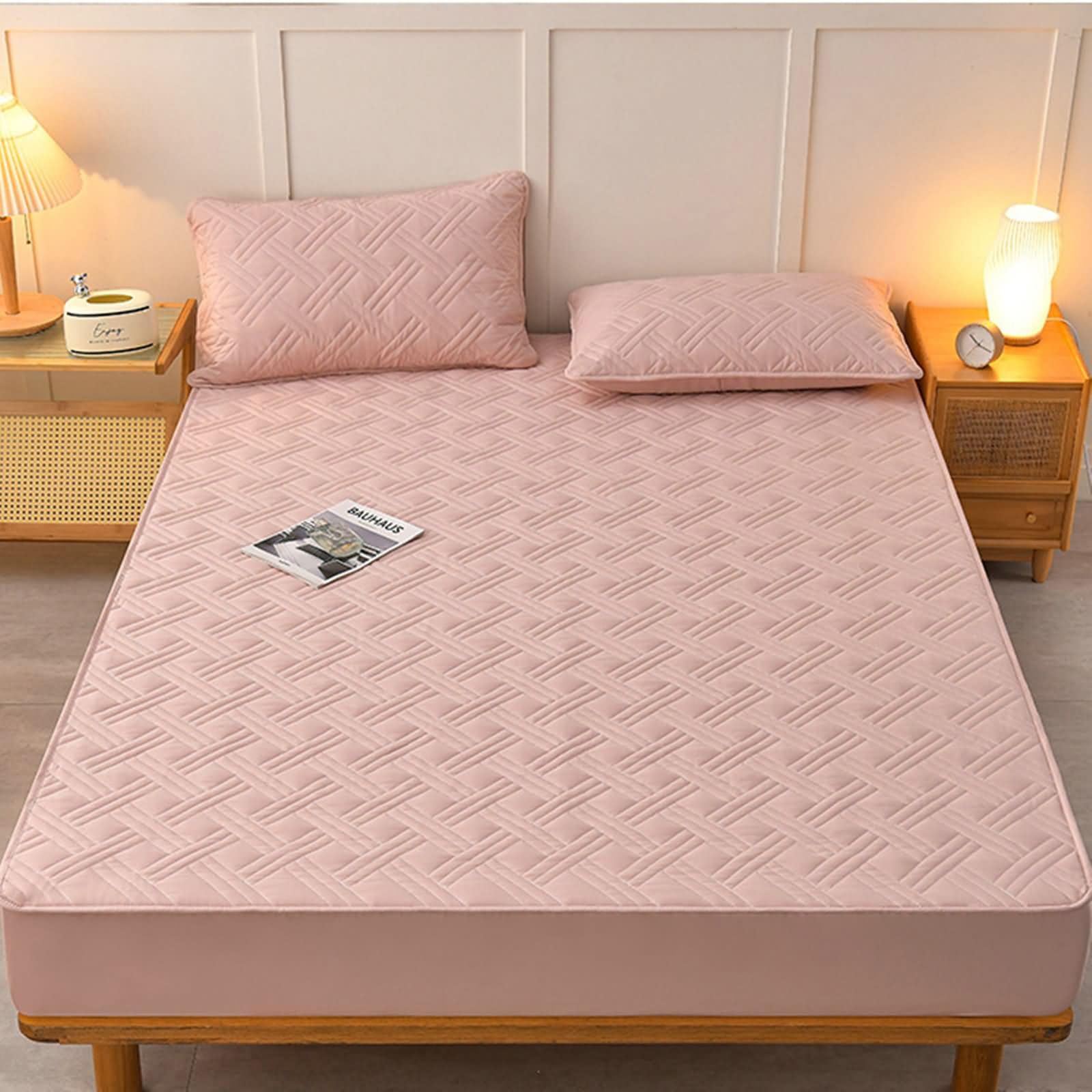 Parure de lit 180 x 220 cm lavable avec couvre-lit rose uni de 3 pièces