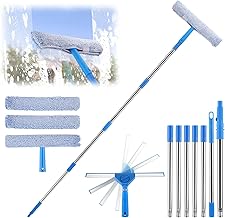 2 in 1 Window Squeegee with Telescopic Handle, 300cm Long Handle, Window Cleaning Kit with Rotating Head and Replacement Microfiber Cloths for Glass Walls Bathroom Car
